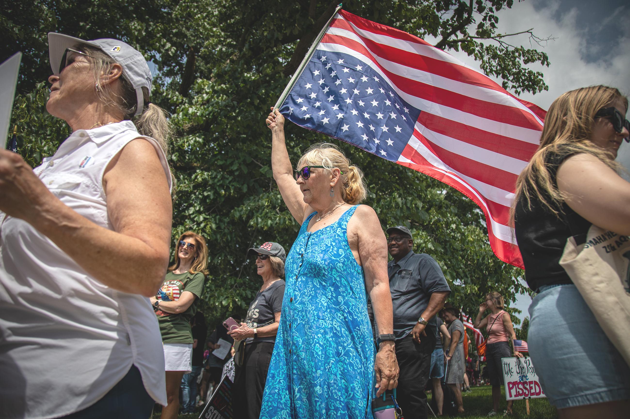 Protesters at the No Kings rally in Des Moines, Iowa, on June 14