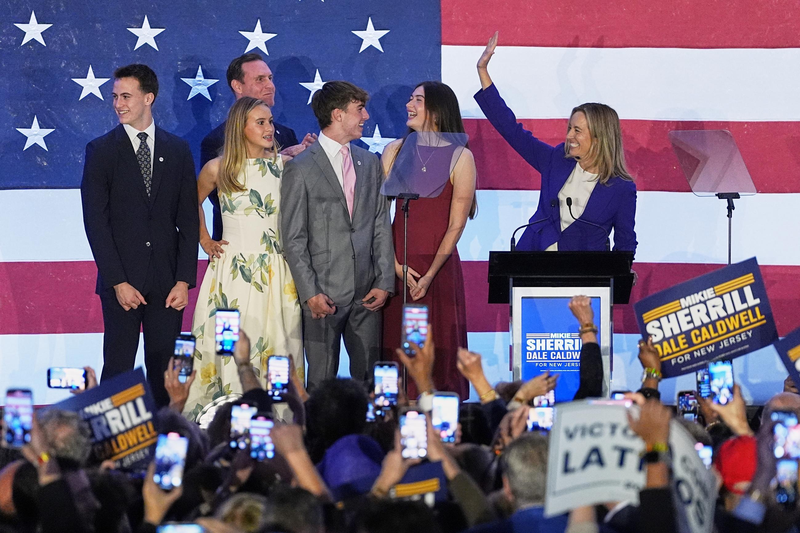 New Jersey Gov.-elect Mikie Sherrill at an election night party in East Brunswick, N.J., Nov. 4. (AP Photo/Matt Rourke)