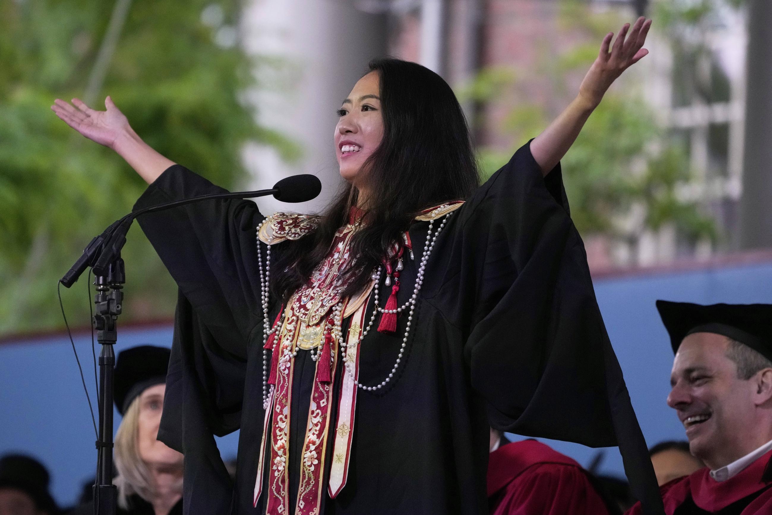 Yurong "Luanna" Jiang delivers an address during her commencement ceremonies at Harvard University on May 29. (AP Photo/Charles Krupa)