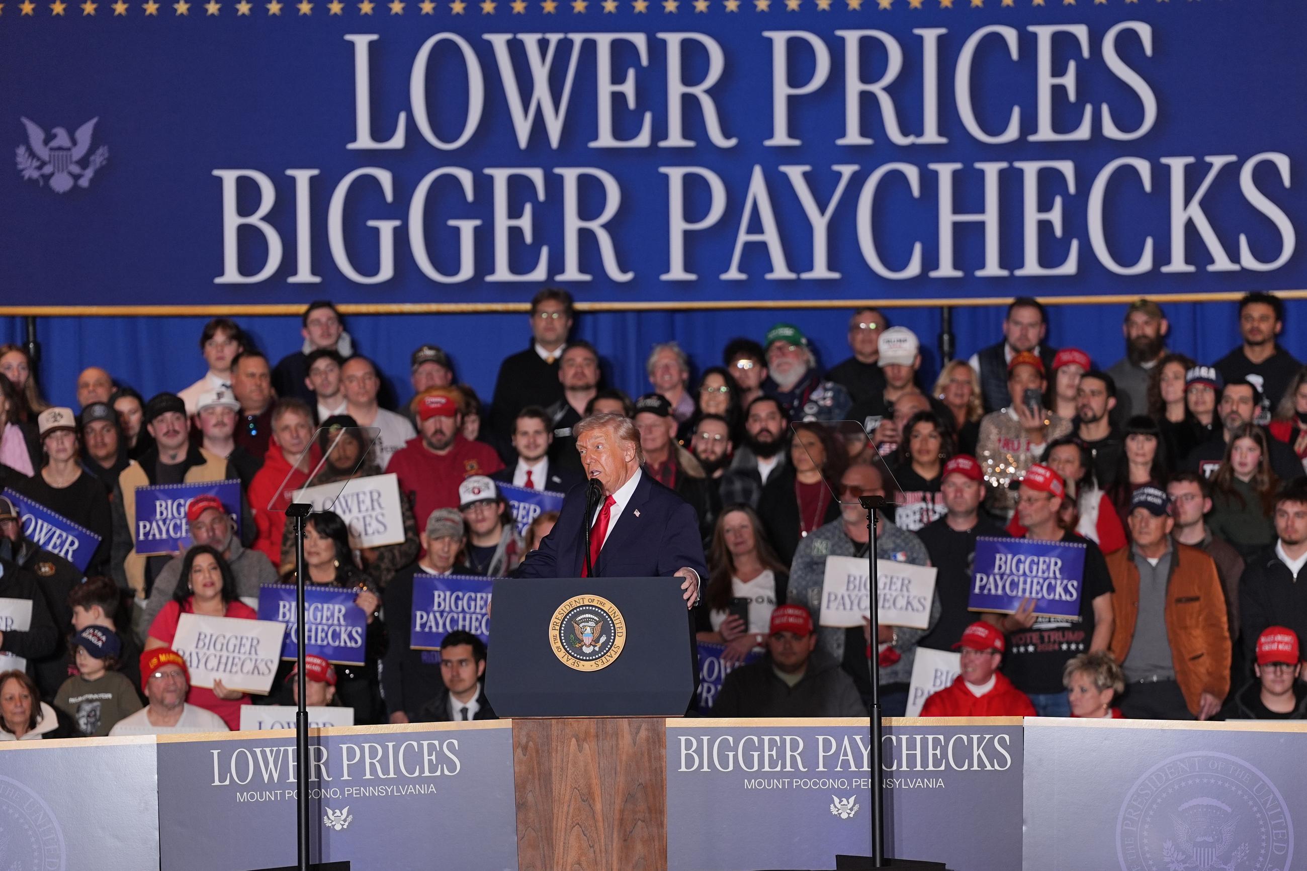 President Trump speaks in Mount Pocono, Pa., on Tuesday. (AP Photo/Matt Rourke)