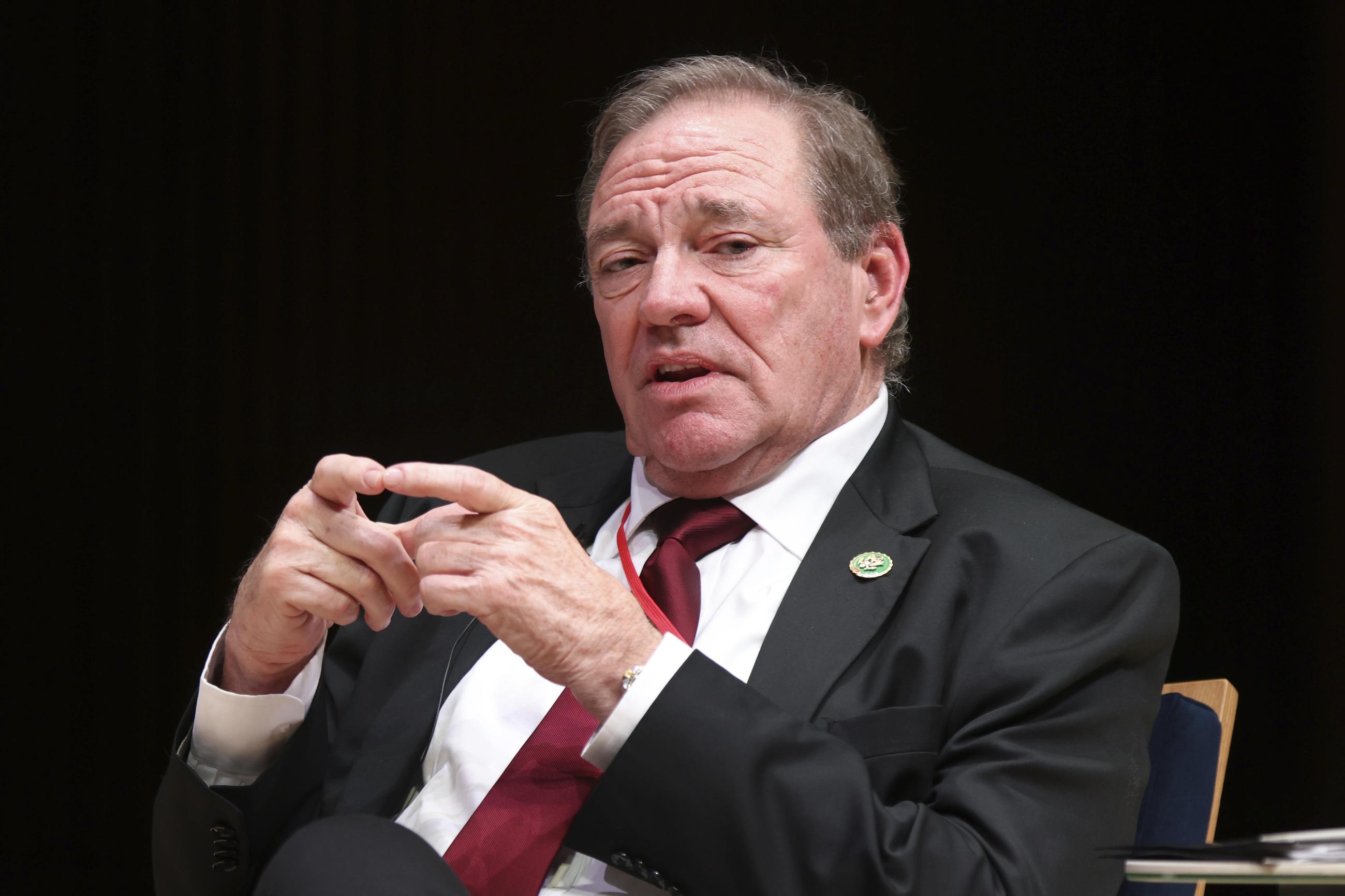 Rep. Neal Dunn, R-Fla., speaks in a panel discussion at the NATO Parliamentary Assembly in Dayton, Ohio, Friday, May 23, 2025. (AP Photo/Paul Vernon)