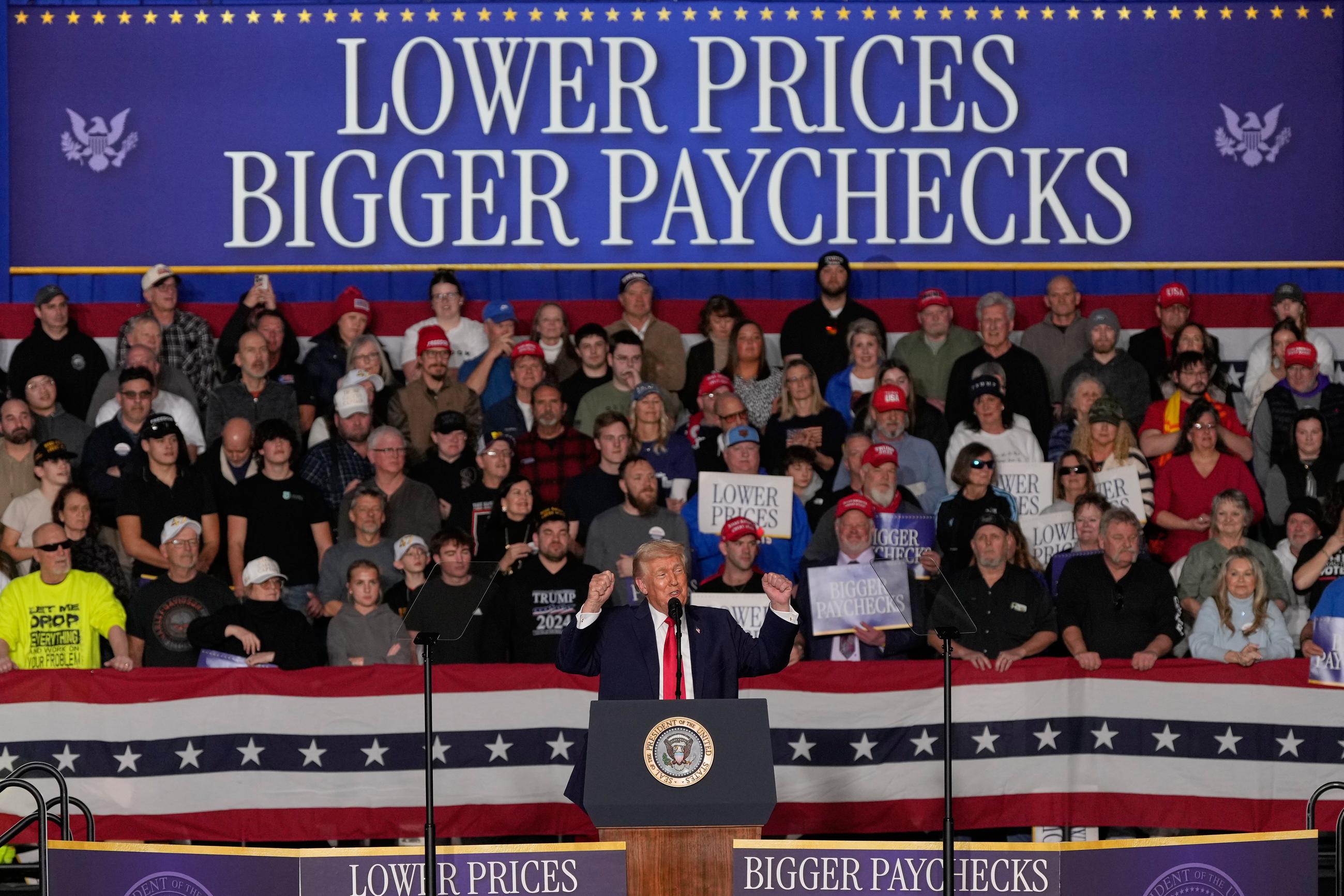President Trump speaks about the economy at a rally in Clive, Iowa, on Jan. 27. (AP Photo/Charlie Neibergall)