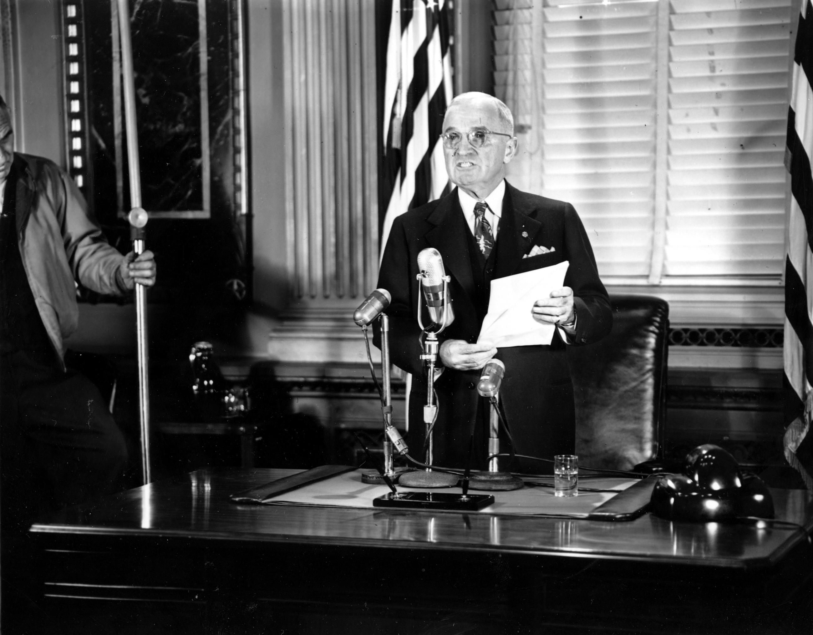 President Harry Truman speaking about he Korean War on Nov. 30, 1950 (AP Photo/Henry Griffin)