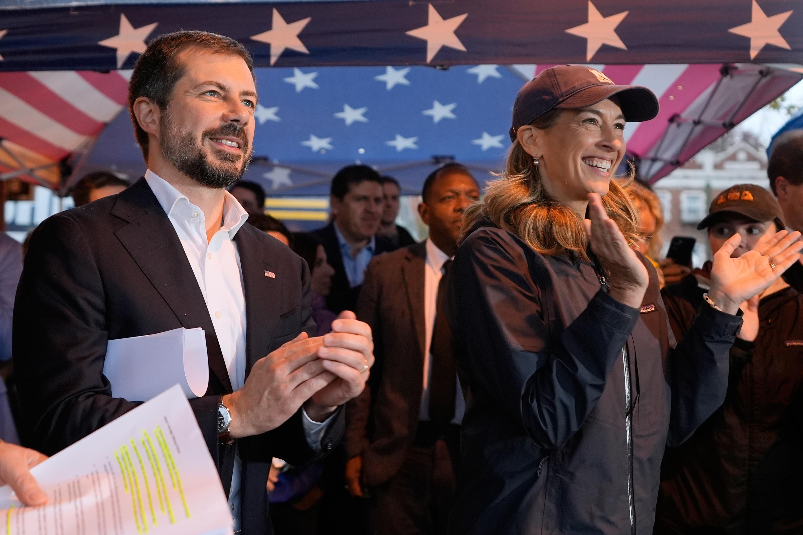 Pete Buttigieg campaigning with Mikie Sherrill in New Jersey in October 2025 (AP Photo/Seth Wenig)