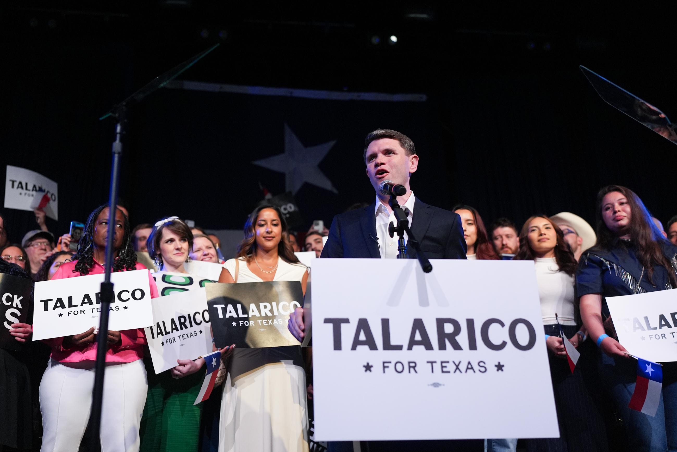 Texas state Rep. James Talarico, D-Austin, a Democratic candidate for the U.S. Senate, speaks at a primary election watch party Tuesday, March 3, 2026, in Austin, Texas. (AP Photo/Eric Gay)