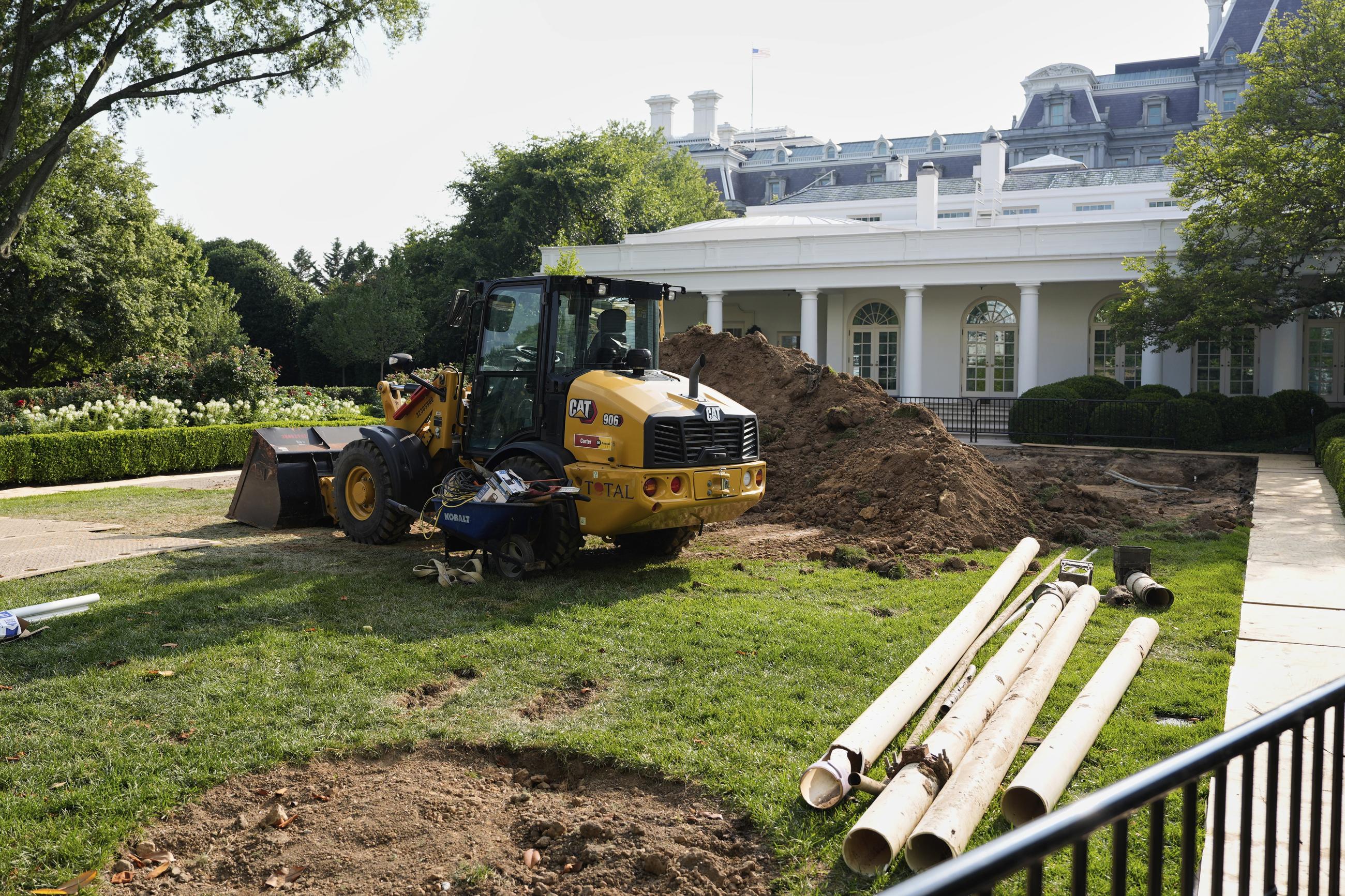 Construction in progress at the Rose Garden in June 2025 (AP Photo/Alex Brandon)