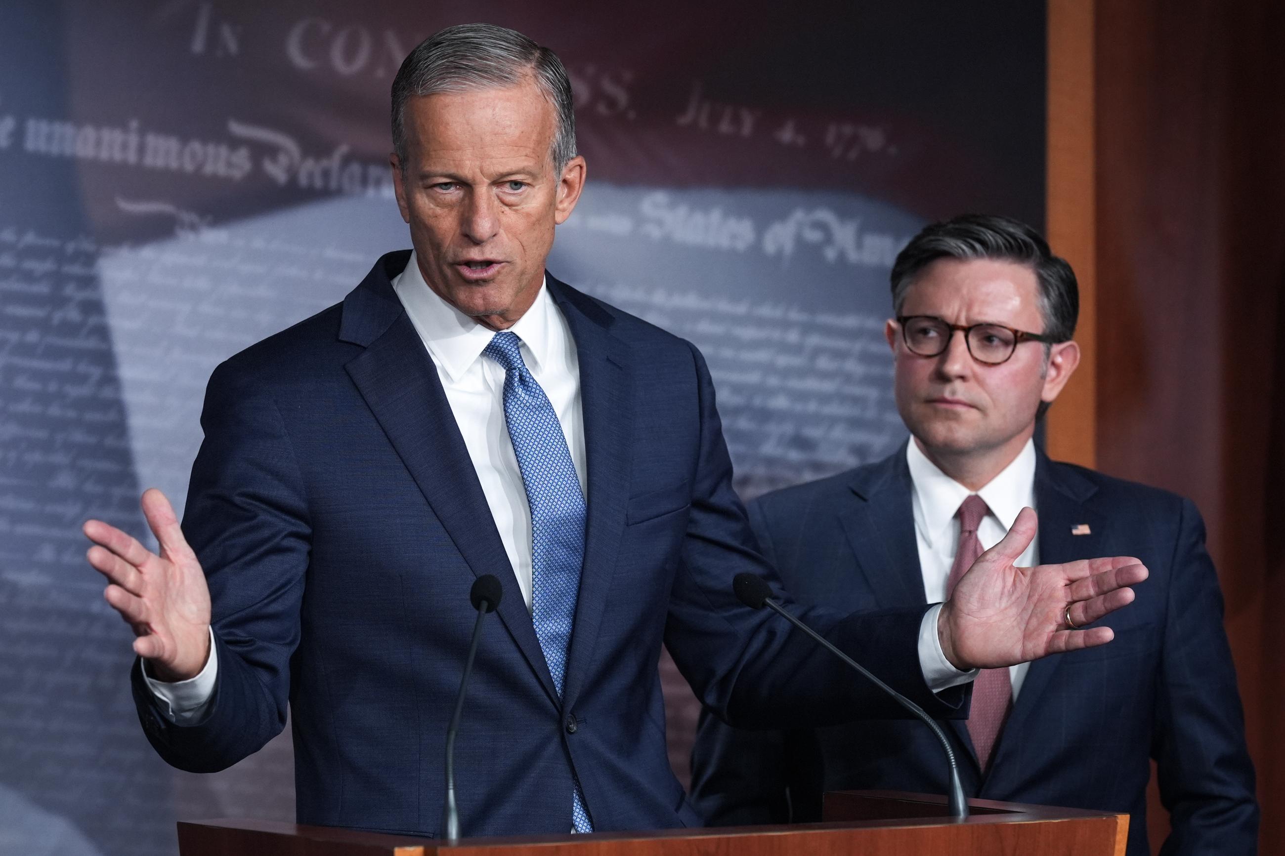 Senate Majority Leader John Thune and House Speaker Mike Johnson (AP Photo/J. Scott Applewhite)