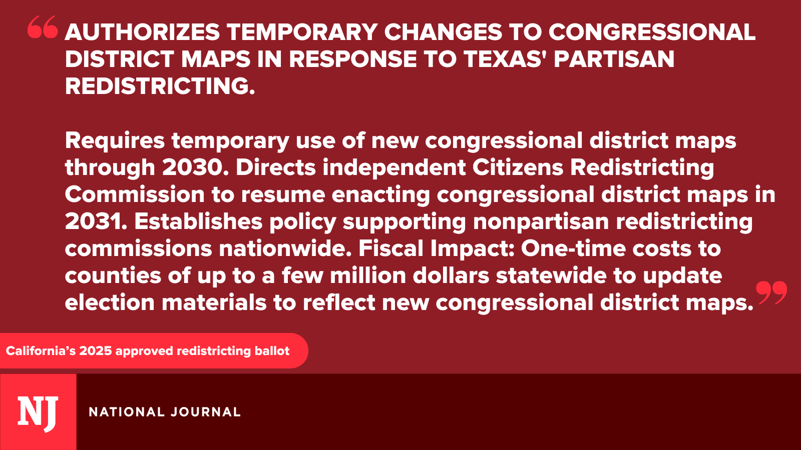California's 2025 approved redistricting ballot language
