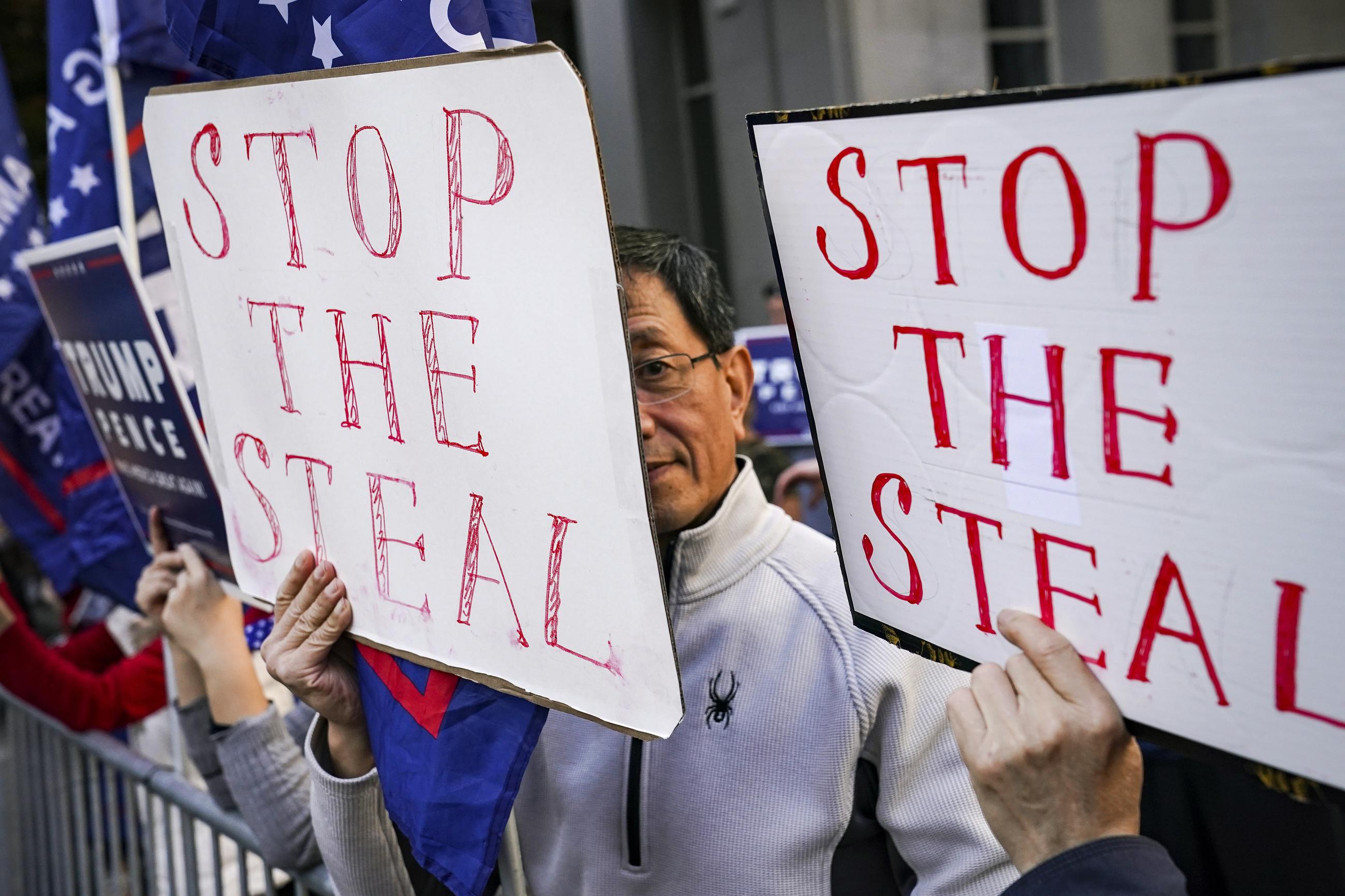 FILE - Supporters of Donald Trump demonstrating in Philadelphia on Nov. 7, 2020 (AP Photo/John Minchillo, File)