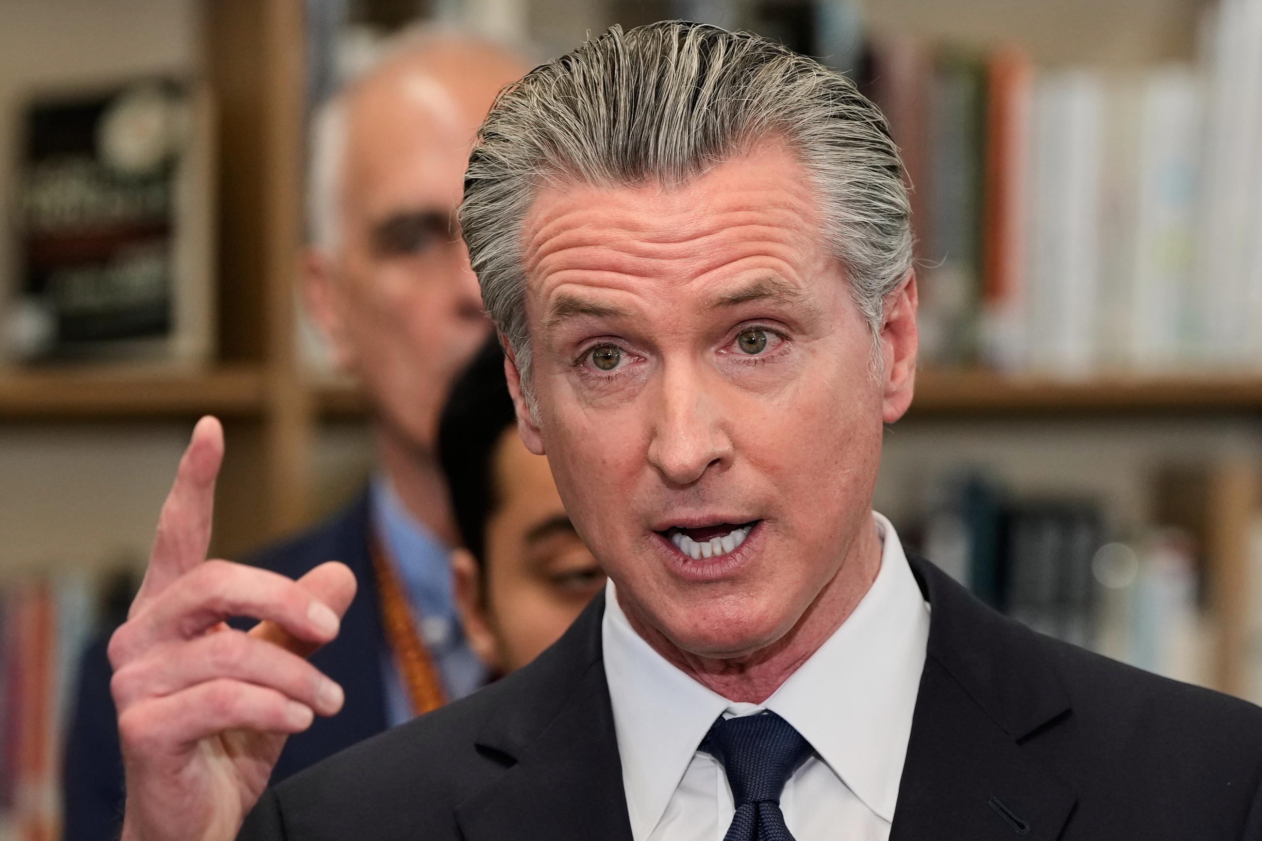 Governor Gavin Newsom speaks about the sexual assault allegations against Cesar Chavez during a press conference at San Lorenzo High School, Wednesday, March 18, 2026, in San Lorenzo, Calif. (AP Photo/Godofredo A. Vásquez)