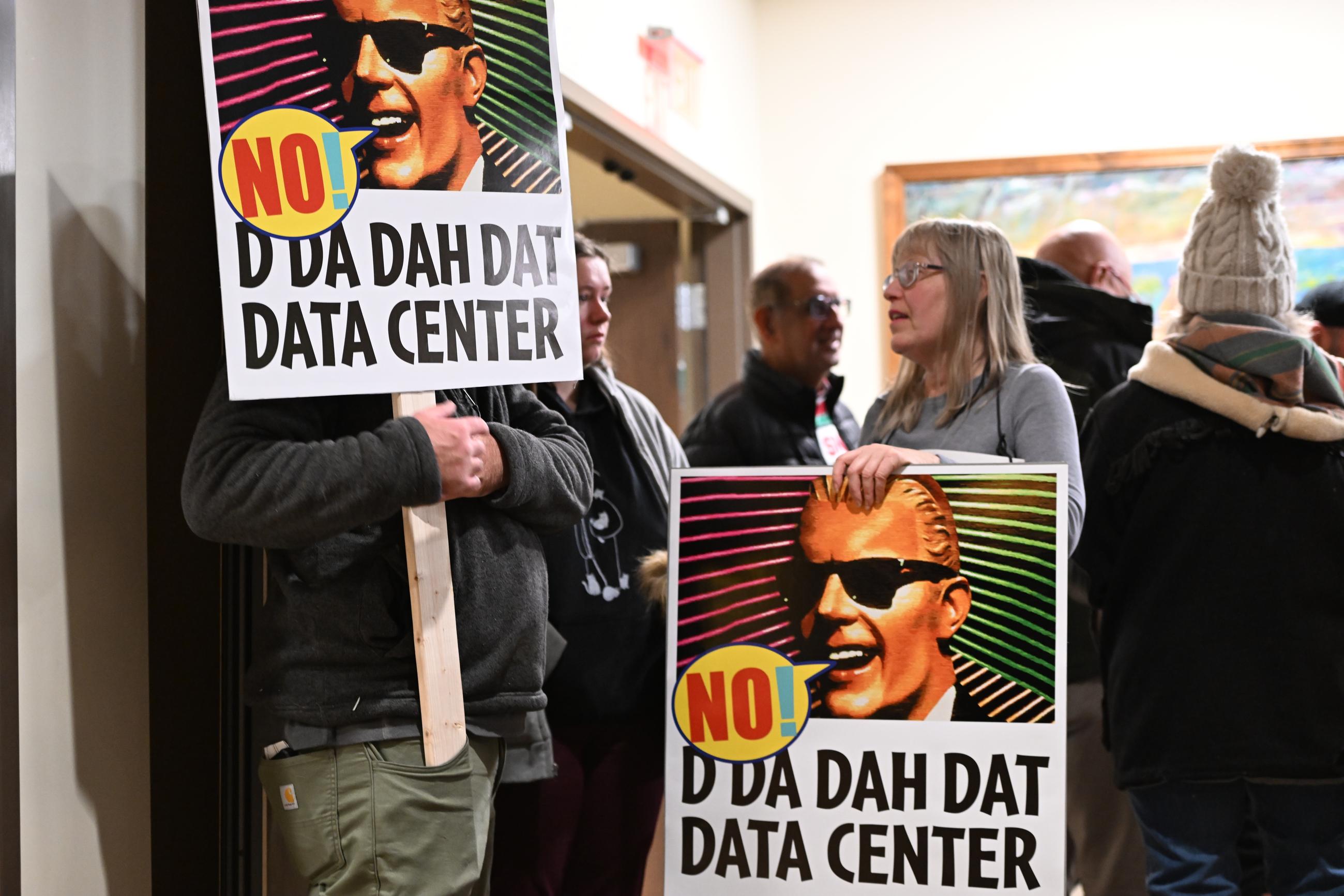 People opposed to a data-center proposal demonstrating in Spring City, Pa., in December 2025 (AP Photo/Marc Levy, file)