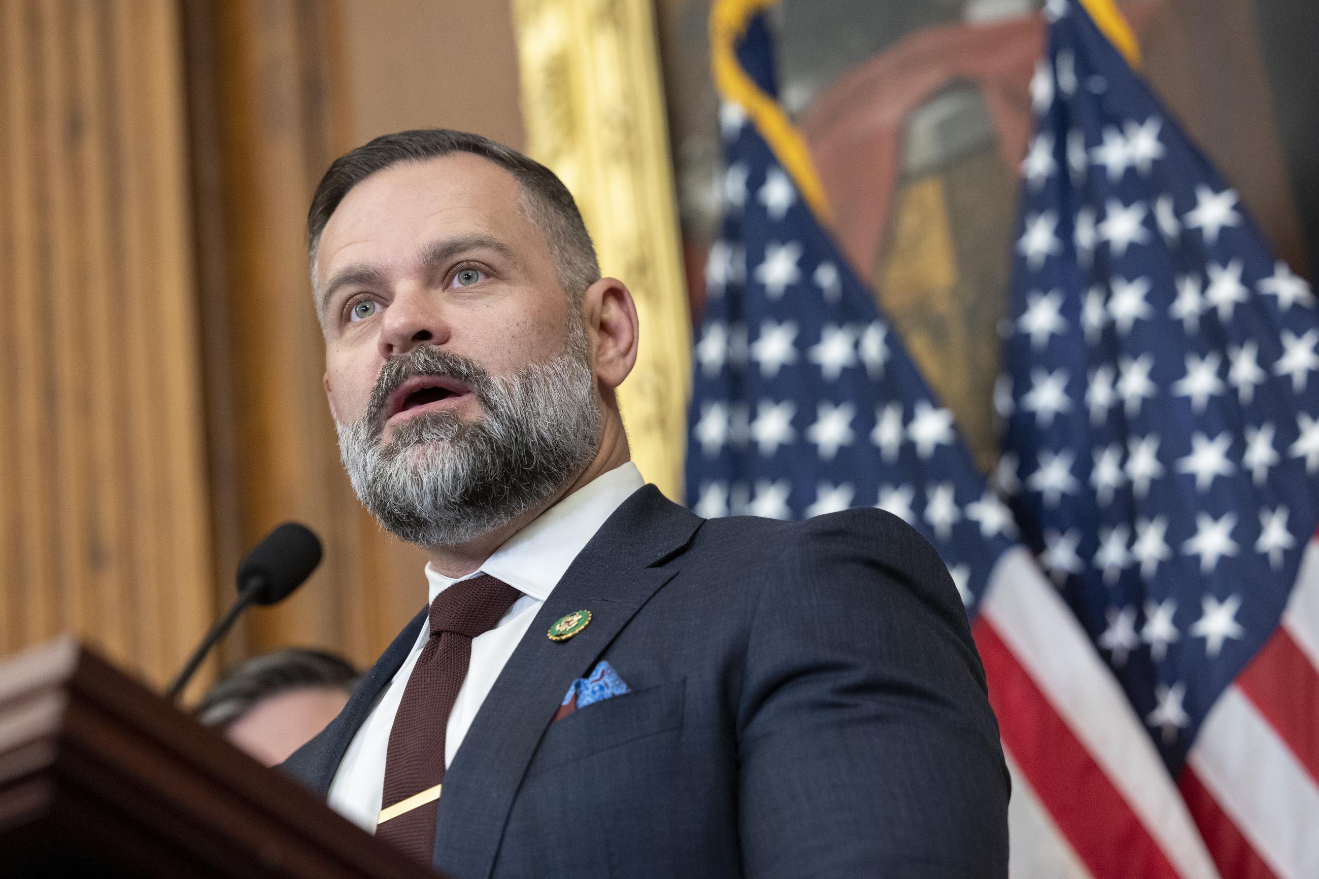 Rep. Cory Mills, R-Fla., speaks during a press conference with House Republicans and families of hostages being held in Gaza at the Capitol in Washington on Tuesday, Nov. 7, 2023. (AP Photo/Amanda Andrade-Rhoades)