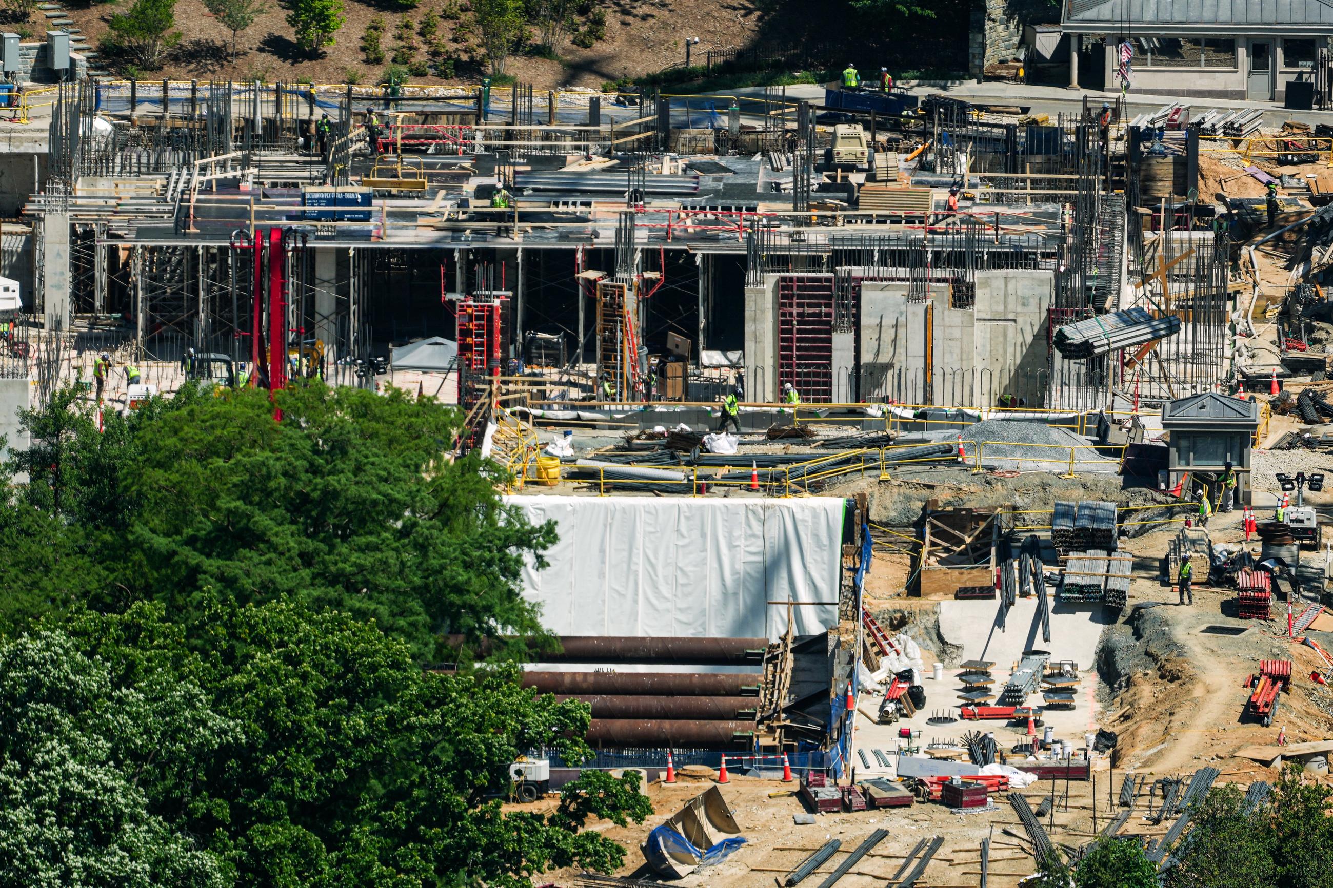 Construction on the new White House ballroom as seen from the Washington Monument on May 5 (AP Photo/Julia Demaree Nikhinson)