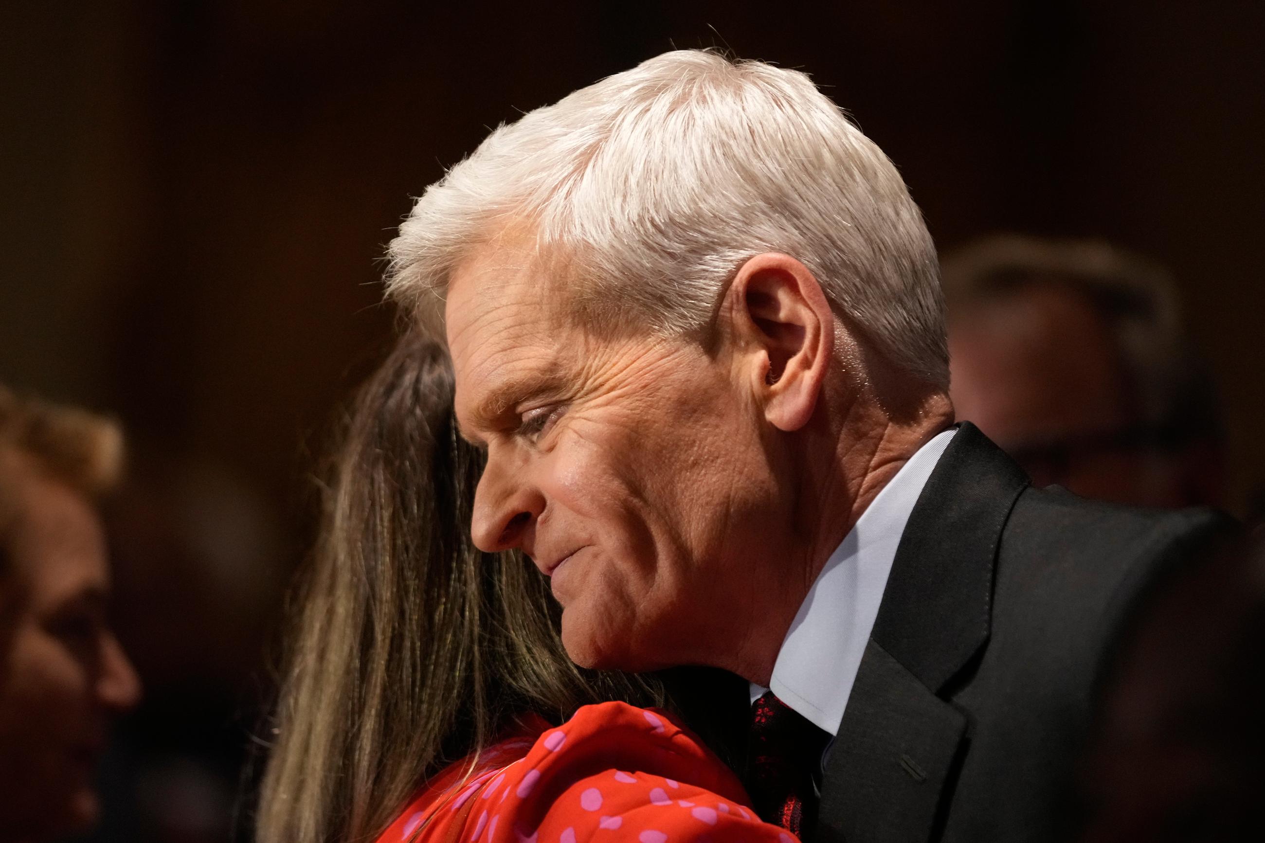 Sen. Bill Cassidy hugs a supporter during an Election Night watch party in Baton Rouge, La., on May 16. (AP Photo/Gerald Herbert)