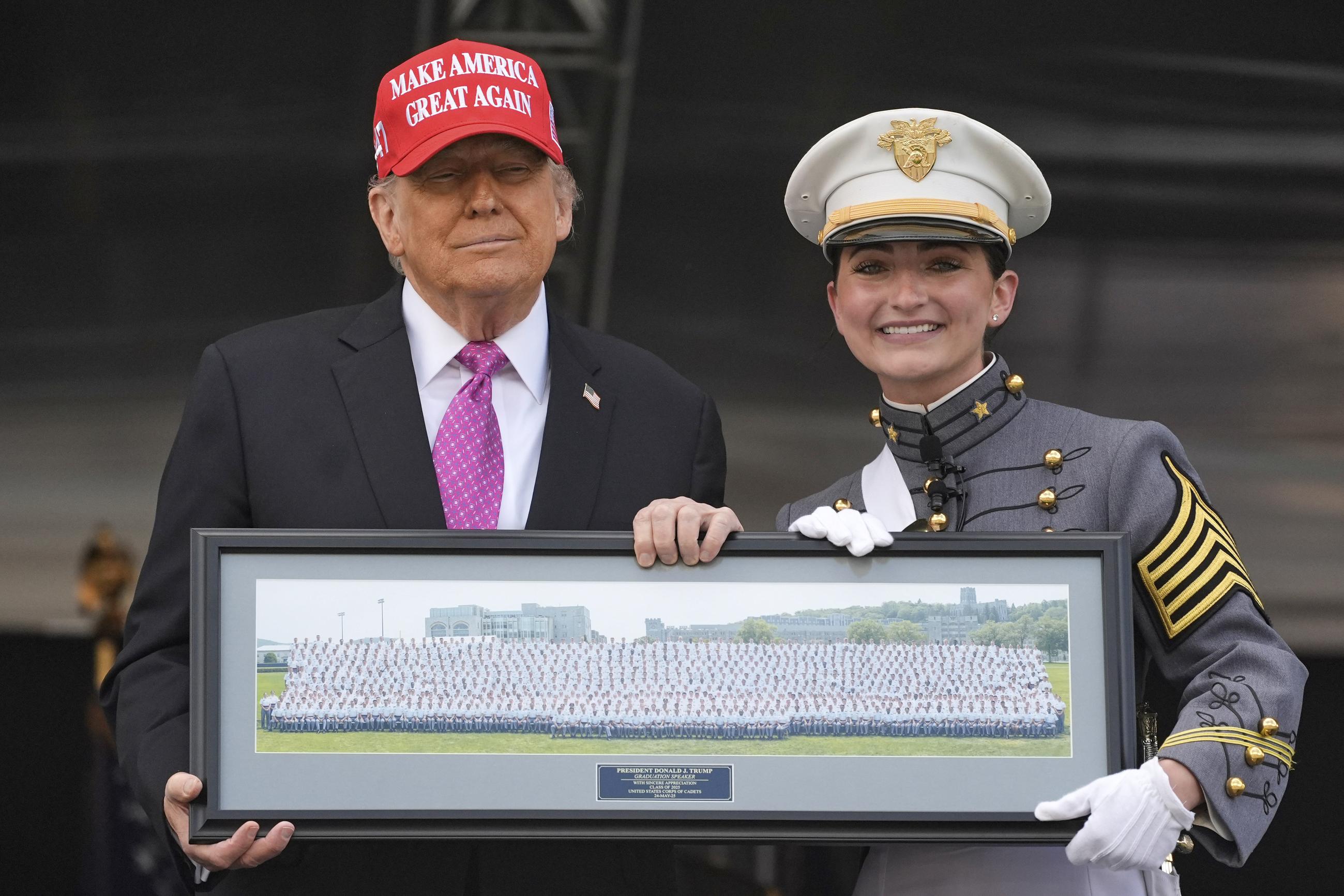 Trump at the United States Military Academy commencement ceremonies in West Point, N.Y., in May 2025 (AP Photo/Manuel Balce Ceneta)