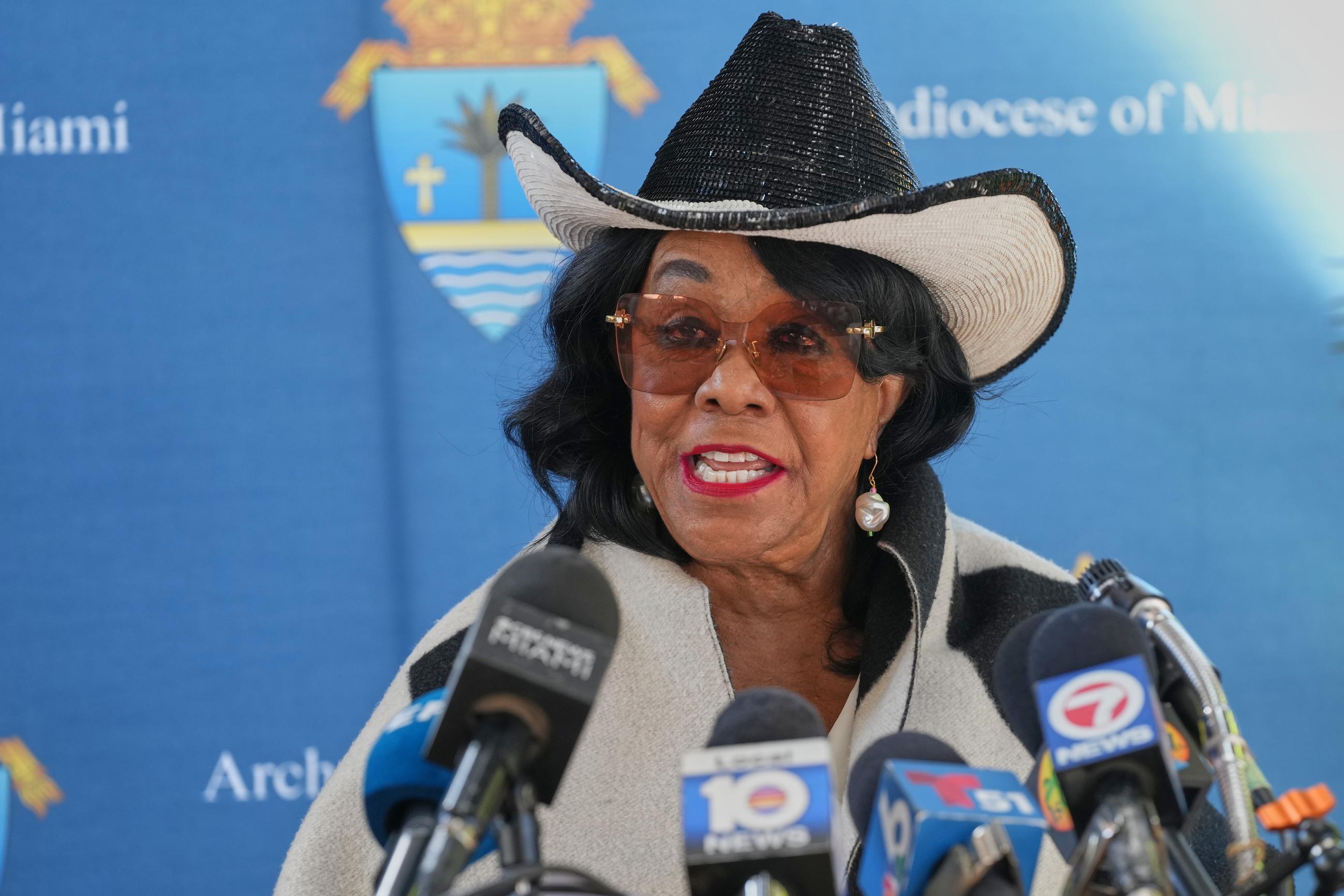 Congresswoman Frederica Wilson (D-FL) urges the Trump administration to maintain TPS protection for Haitians during a news conference, Tuesday, Jan. 27, 2026, in Miami. (AP Photo/Marta Lavandier