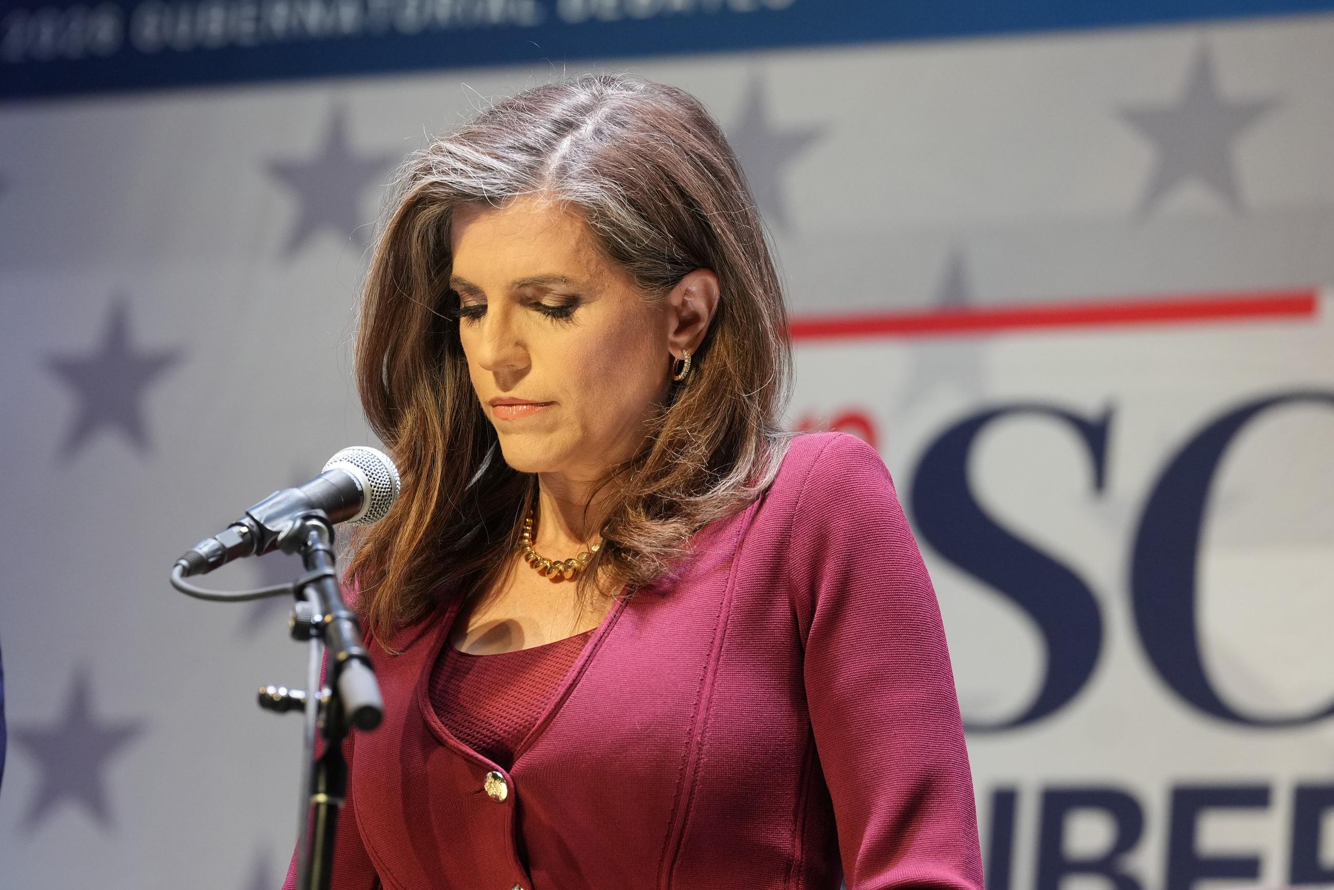 Rep. Nancy Mace takes notes ahead of the South Carolina GOP gubernatorial candidate debate in Newberry, S.C., on April 1. (AP Photo/Meg Kinnard)