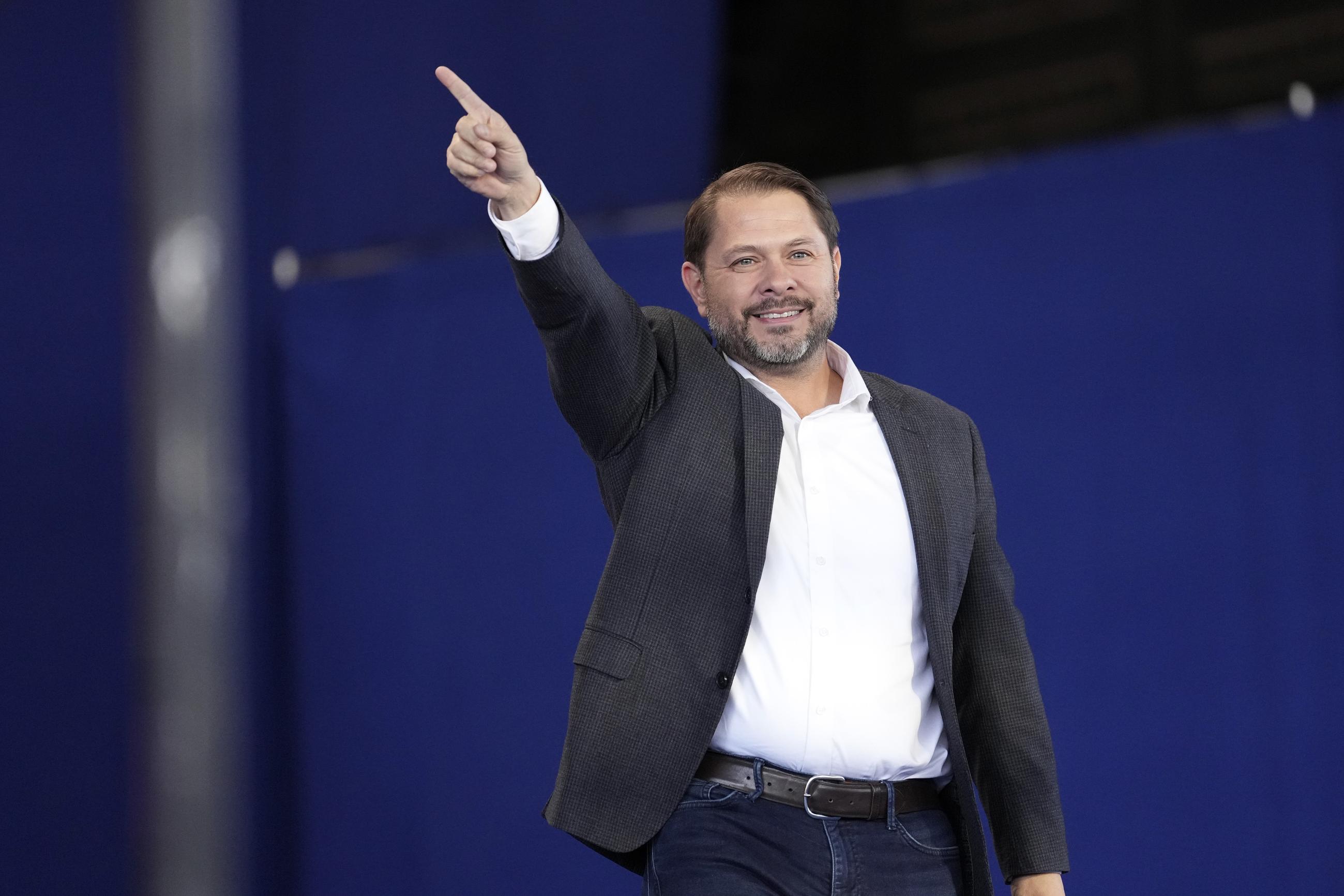 Arizona Democratic Senate Candidate Rep. Ruben Gallego, D-Ariz., arrives to speak at a campaign event for Democratic presidential nominee Vice President Kamala Harris at Talking Stick Resort Amphitheatre, Thursday, Oct. 31, 2024, in Phoenix. (AP Photo/Ross D. Franklin)