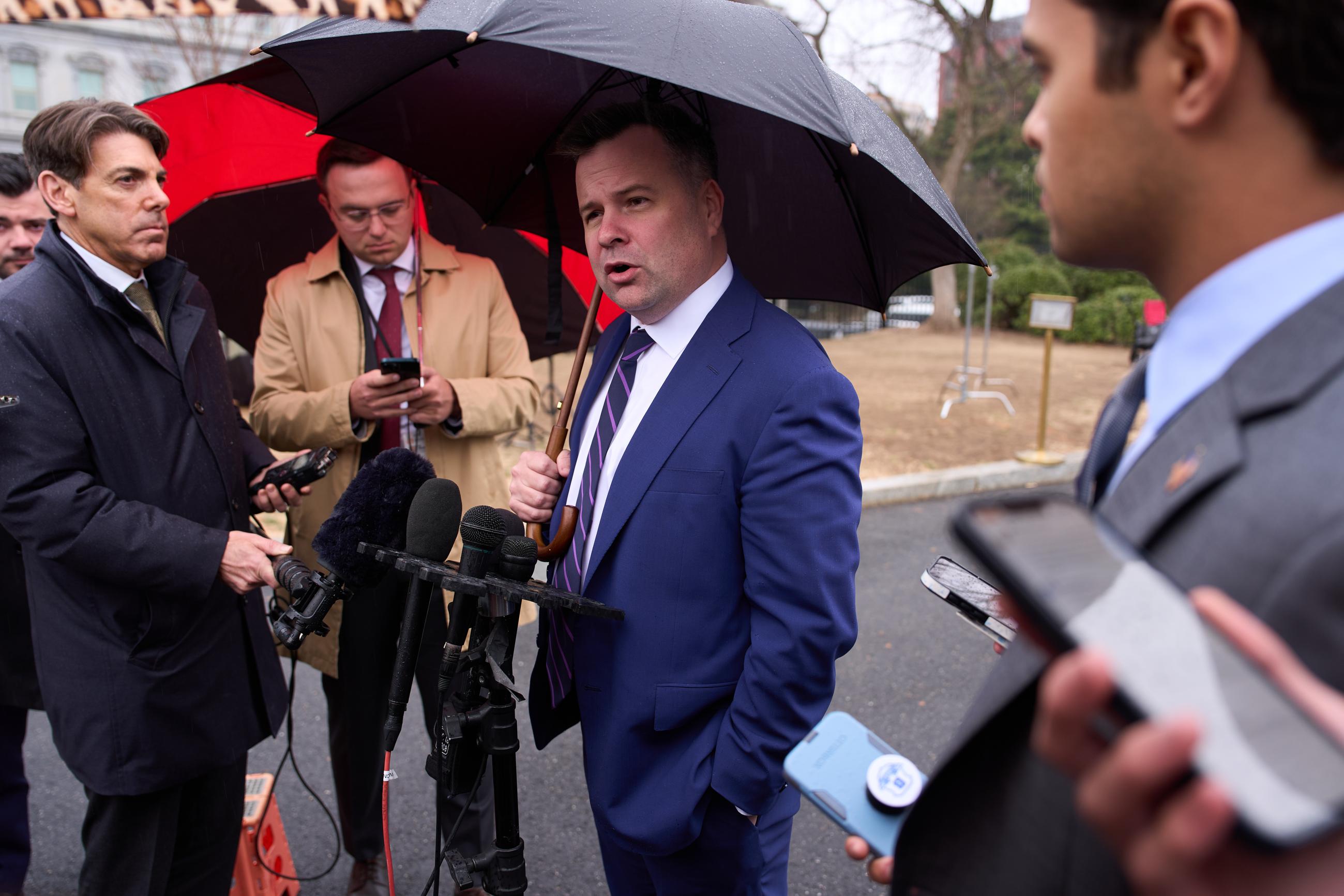 Federal Housing Finance Agency Director Bill Pulte speaks with reporters at the White House in January. (AP Photo/Evan Vucci)