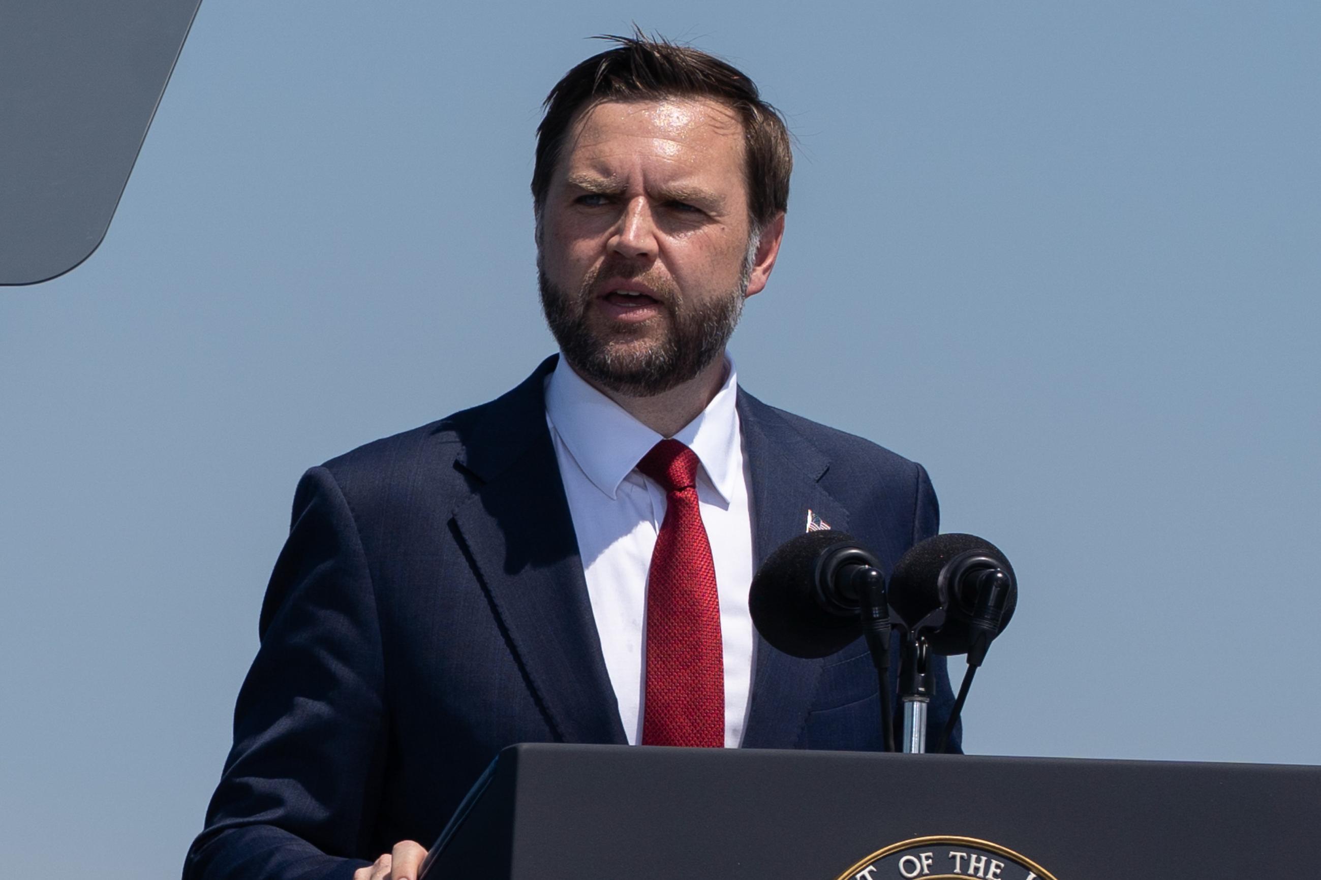 Vice President JD Vance speaks during the International Naval Review aboard the USS Kearsarge in New York Harbor during celebrations marking the 250th anniversary of the United States on Saturday, July 4, 2026. (Madison Swart/The New York Times via AP, Pool)