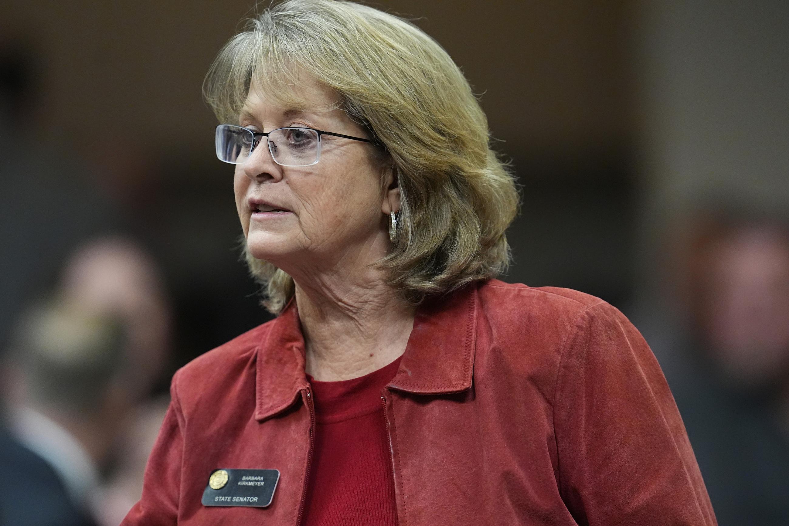 Colorado State Senator Barbara Kirkmeyer before the first Republican primary debate for the 8th Congressional district seat Thursday, Jan. 25, 2024, in Fort Lupton, Colo. (AP Photo/David Zalubowski)