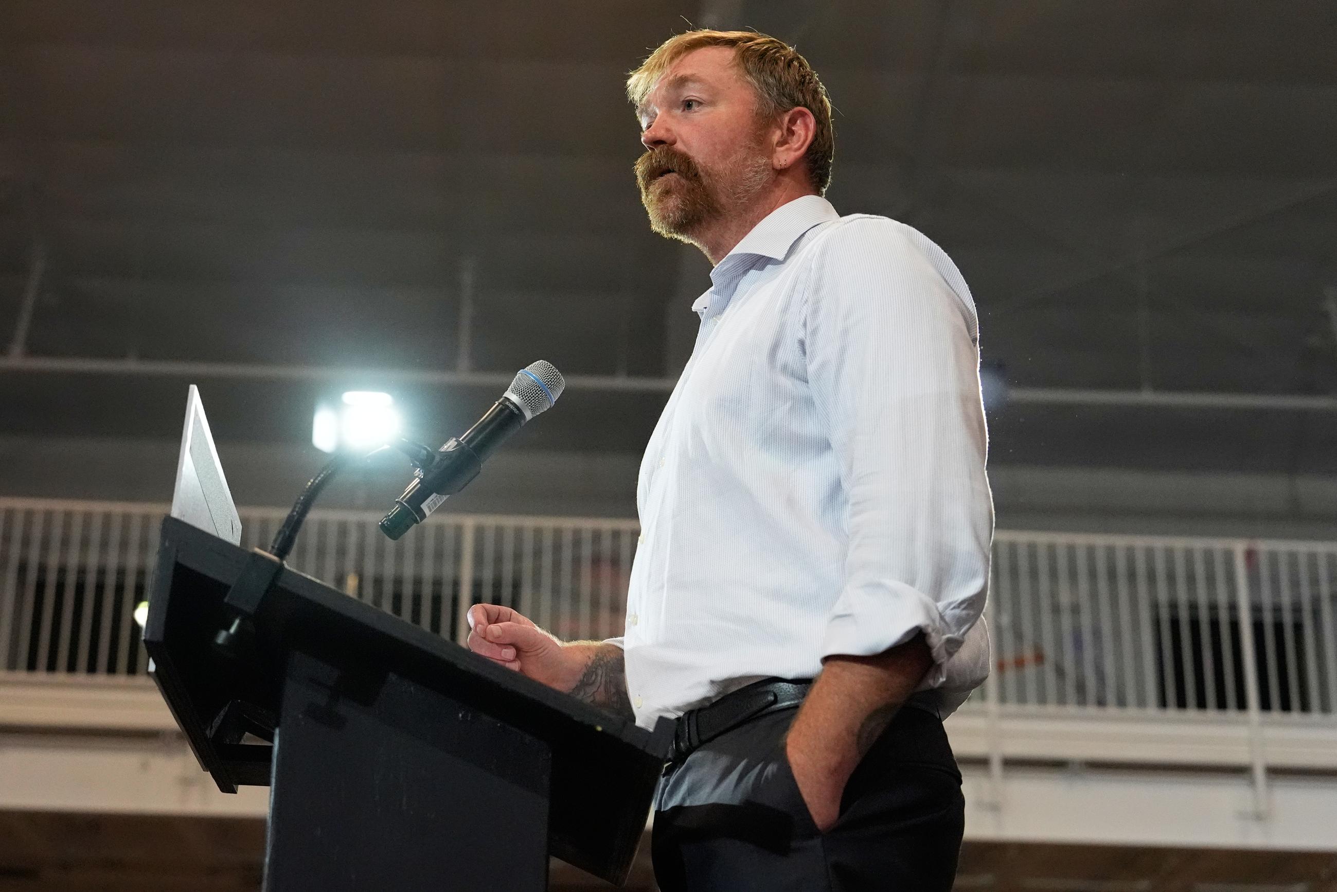 Democratic U.S. Senate candidate Graham Platner speaks during a primary election night watch party after winning the Democratic nomination Tuesday, June 9, 2026, in Blue Hill, Maine. (AP Photo/Robert F. Bukaty)