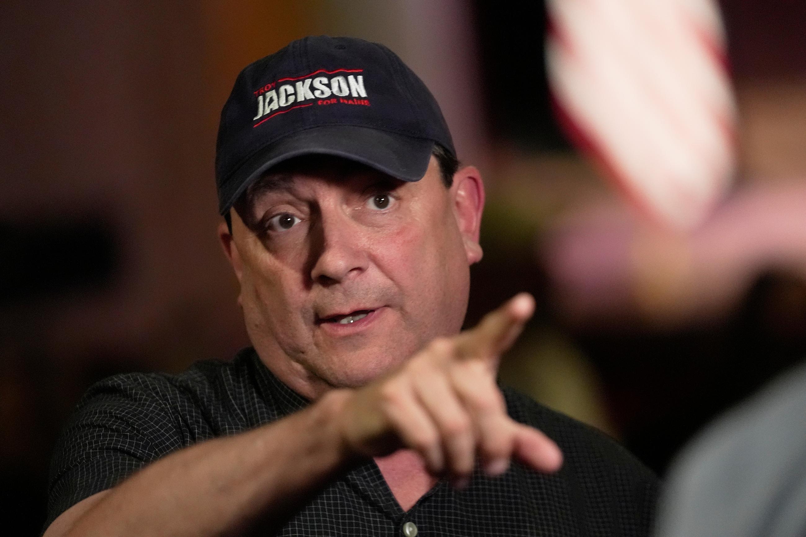 Troy Jackson, Democratic candidate for governor, speaks to reporters at a campaign event Friday, June 5, 2026, in Bar Harbor, Maine. (AP Photo/Robert F. Bukaty)