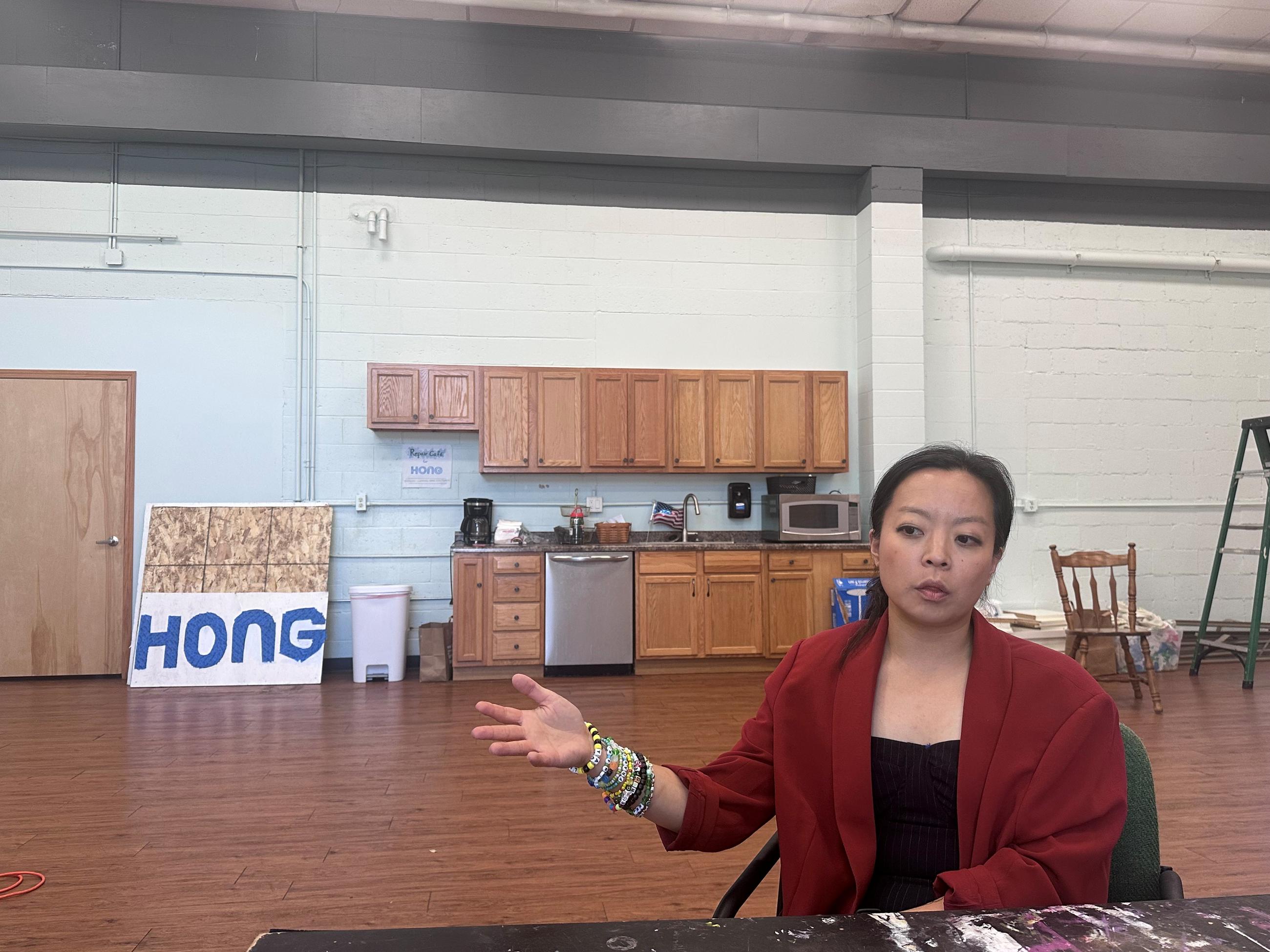 Democratic socialist Francesca Hong talks about her campaign for Wisconsin governor in Madison, Wis., on July 6. (AP Photo/Scott Bauer)