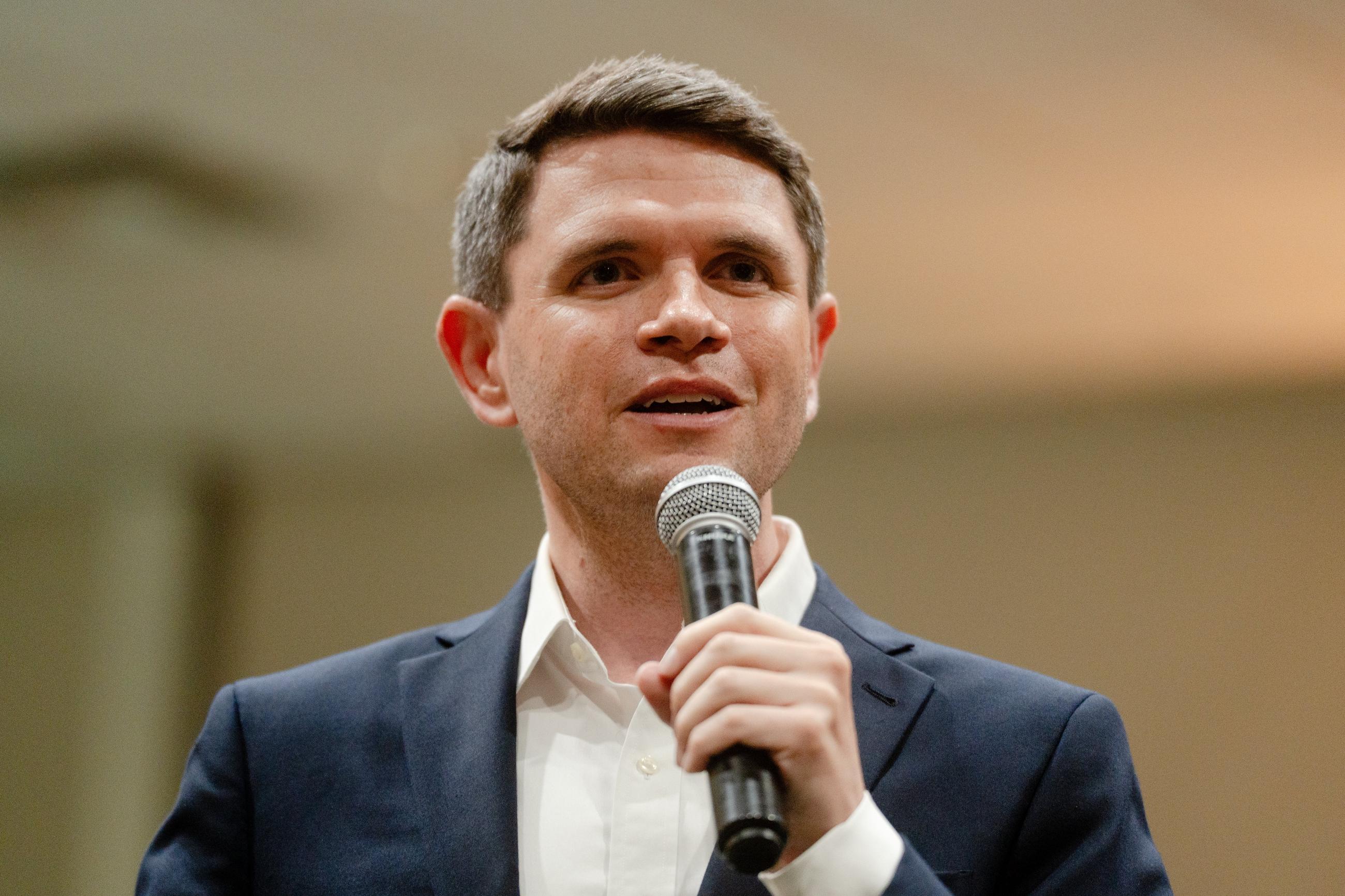 Democratic Senate candidate James Talarico speaks at a rally in Eagle Pass, Texas, on Monday. (AP Photo/Brenda Bazán)