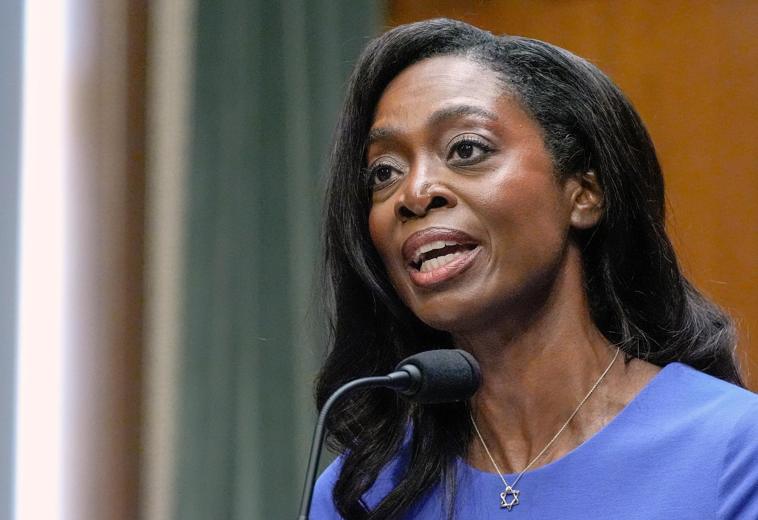 Erica Schwartz, nominated to be director of the Centers for Disease Control and Prevention, testifies during a Senate Health, Education, Labor, and Pensions Committee confirmation hearing on Wednesday. (AP Photo/Mariam Zuhaib)