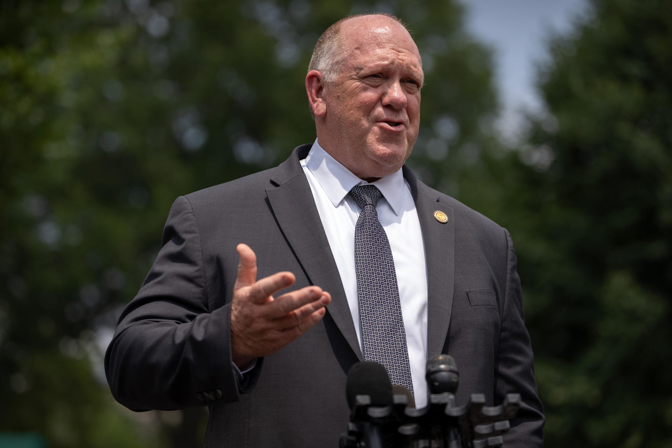 Border czar Tom Homan speaks with reporters outside the White House on July 20. (AP Photo/Mark Schiefelbein)