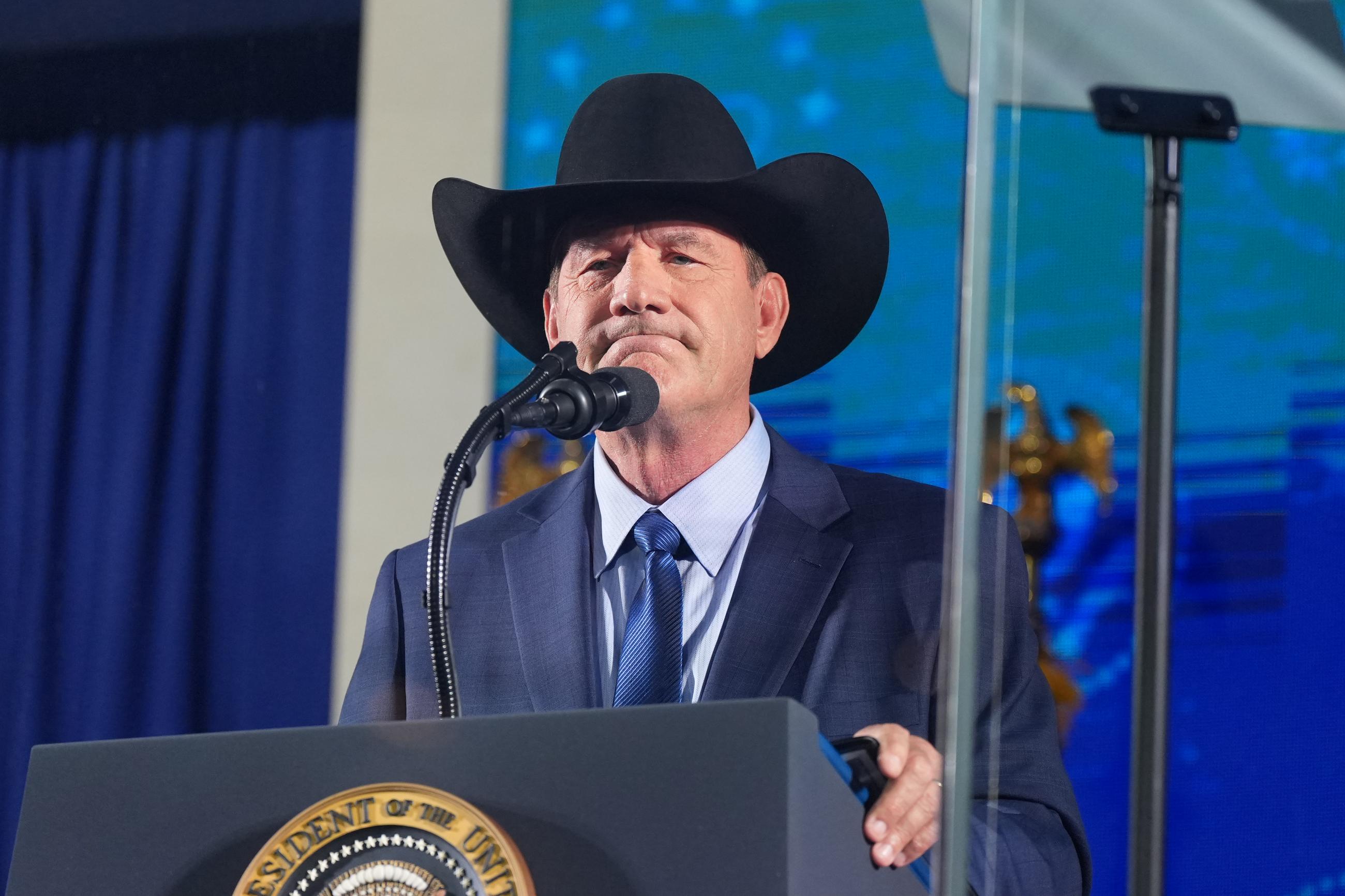 FILE - South Dakota Gov. Larry Rhoden speaks before President Donald Trump at Mount Rushmore National Memorial, Friday, July 3, 2026, near Keystone, S.D. (AP Photo/Alex Brandon, File)