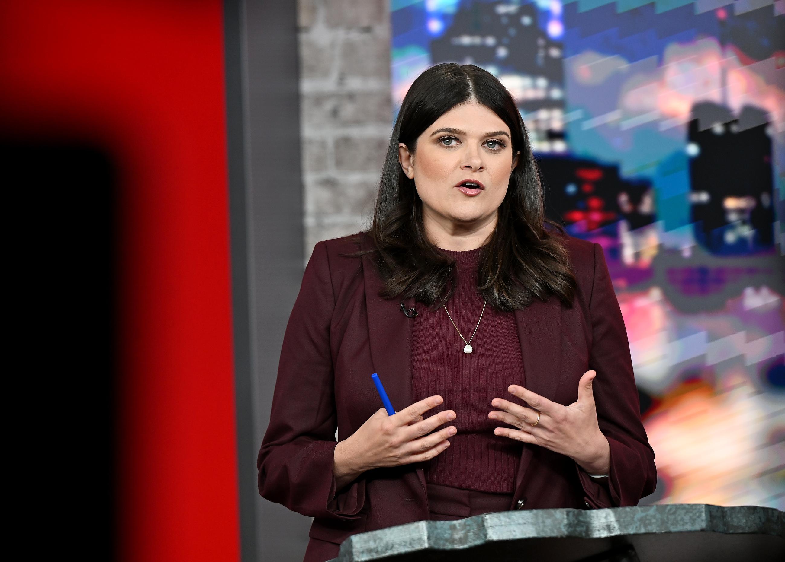 Rep. Haley Stevens speaks during a U.S. Senate debate with Abdul El-Sayed in Southfield, Mich., on Monday. (Robin Buckson/Detroit News via AP, Pool)