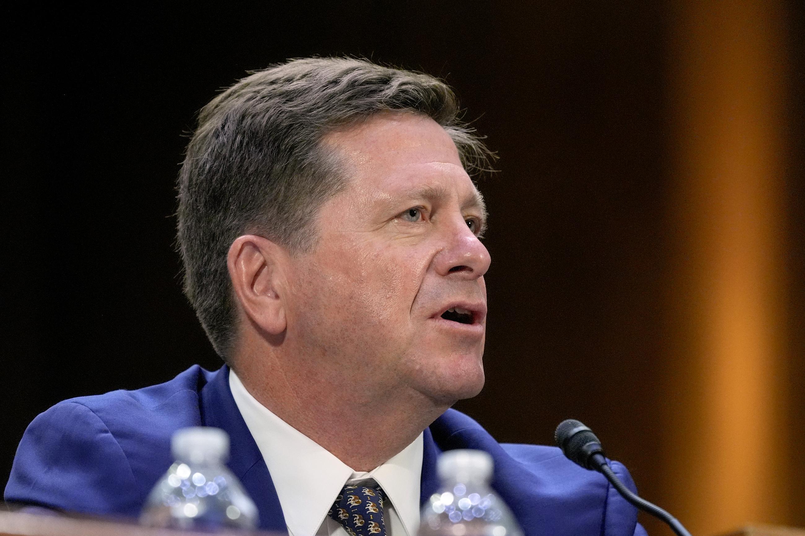 Jay Clayton testifies during a July 15 Senate Intelligence Committee confirmation hearing for his nomination as Director of National Intelligence. (AP Photo/Mariam Zuhaib)