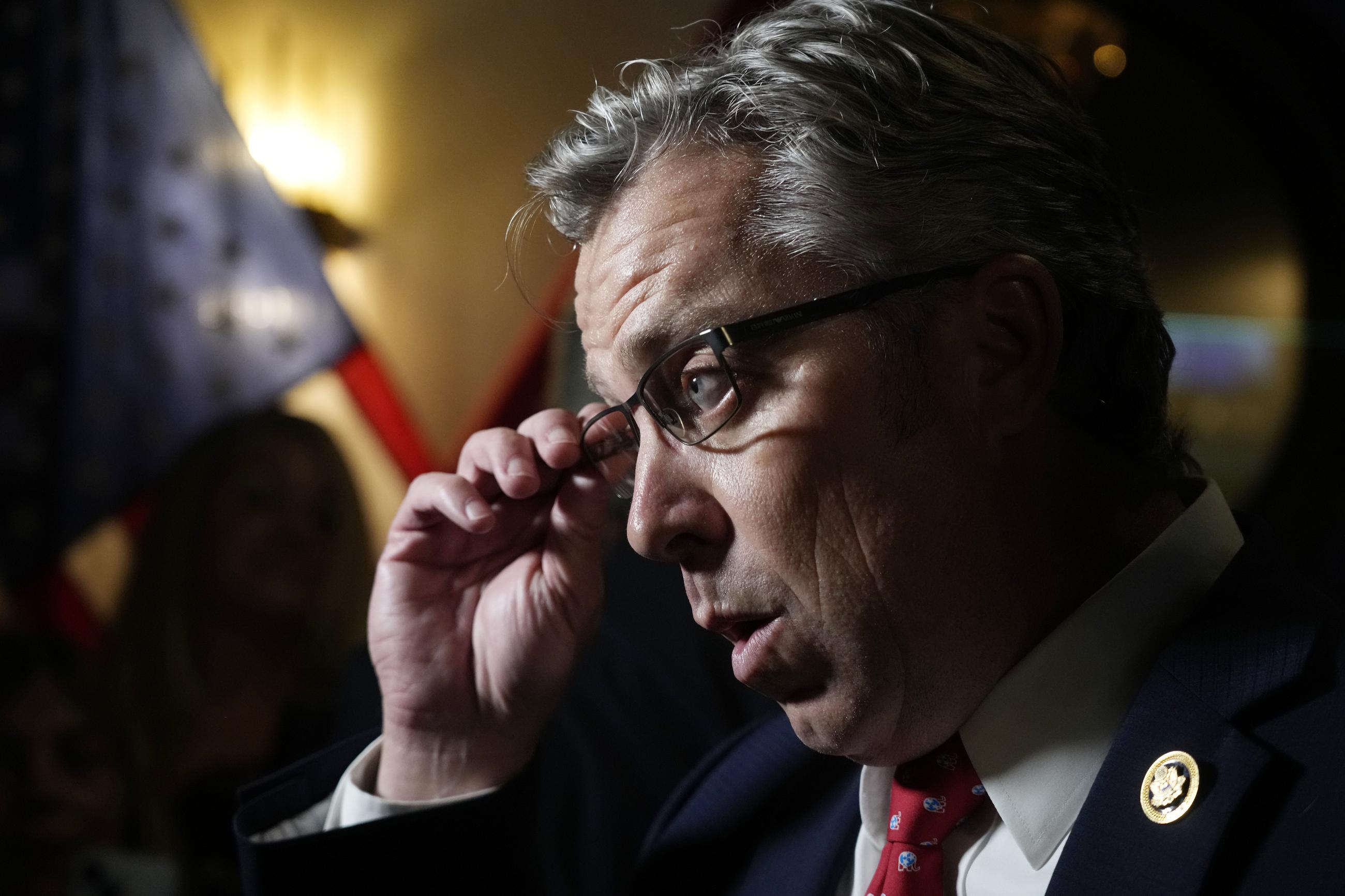 U.S. Rep. Andy Ogles, R-Tenn., speaks to supporters after being declared the winner in his Republican primary race Thursday, Aug. 1, 2024, in Franklin, Tenn. (AP Photo/Mark Humphrey)
