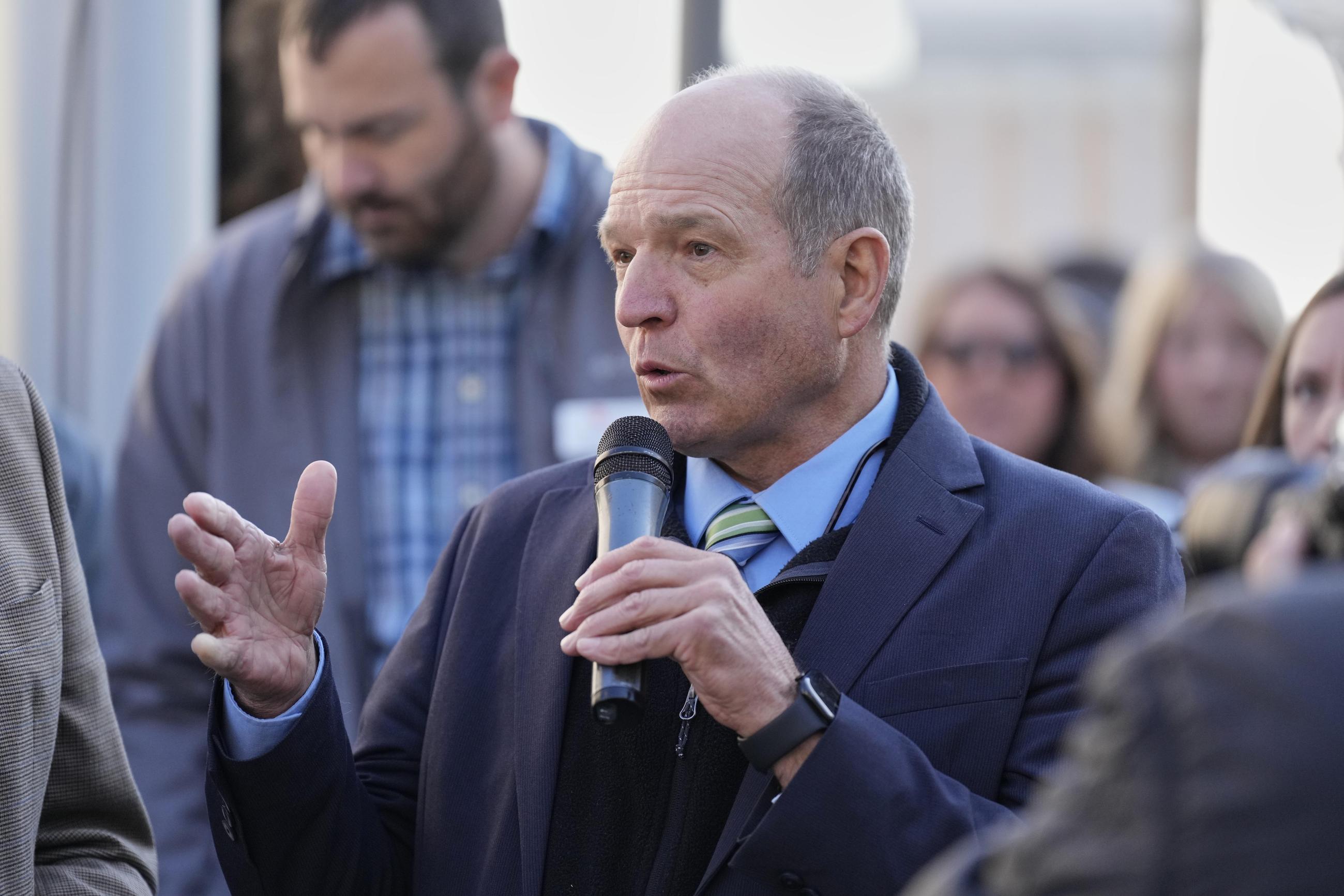 Tenn. Dept. of Agriculture commissioner Charlie Hatcher speaks during Ag Day on the Hill, Tuesday, March 18, 2025, in Nashville, Tenn. (AP Photo/George Walker IV)