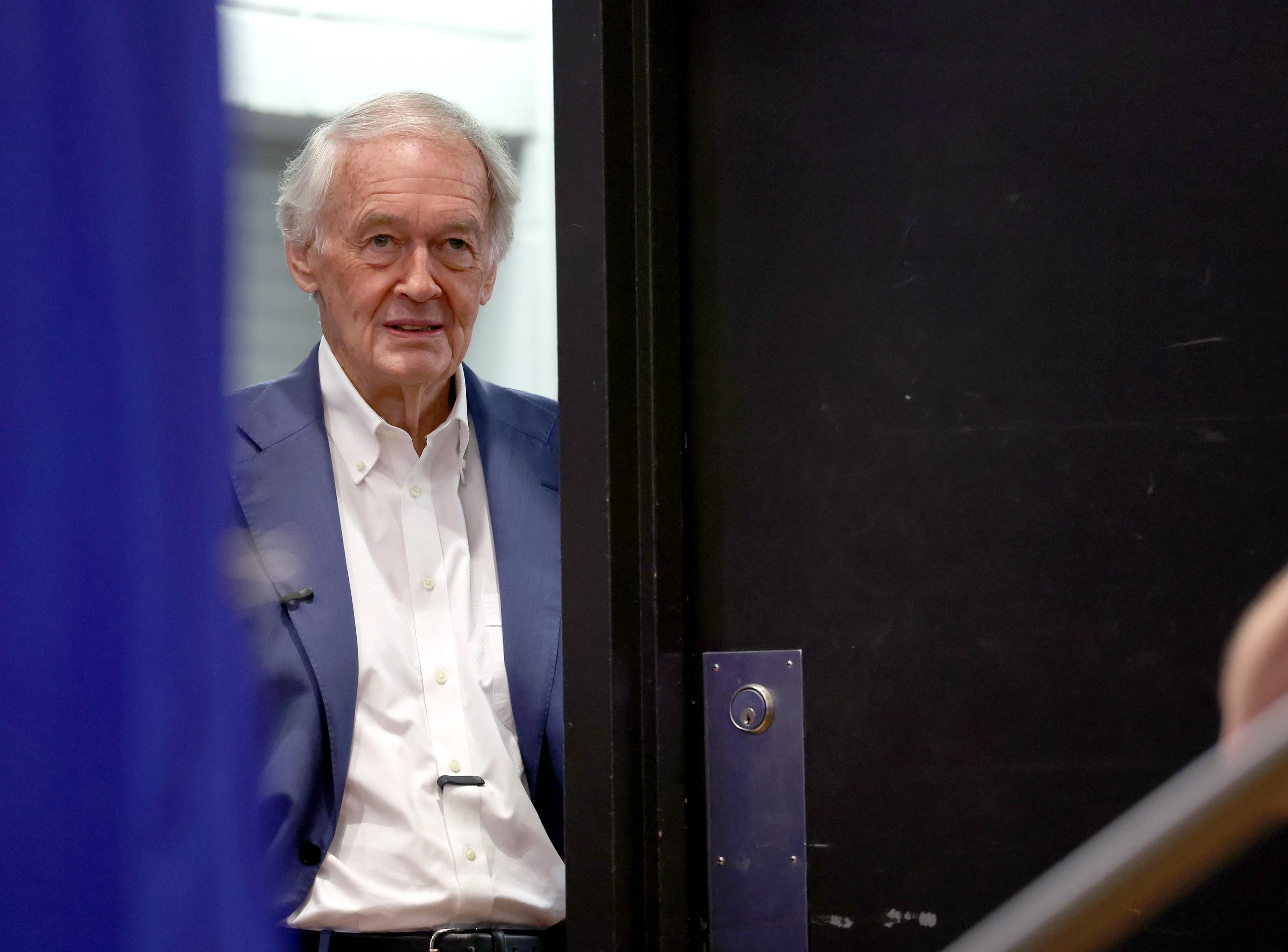 Massachusetts State Sen. Ed Markey waits to be introduced during a Get Out the Vote event supporting Markey, Saturday, Aug. 29, 2026 in Boston. (AP Photo/Mark Stockwell)