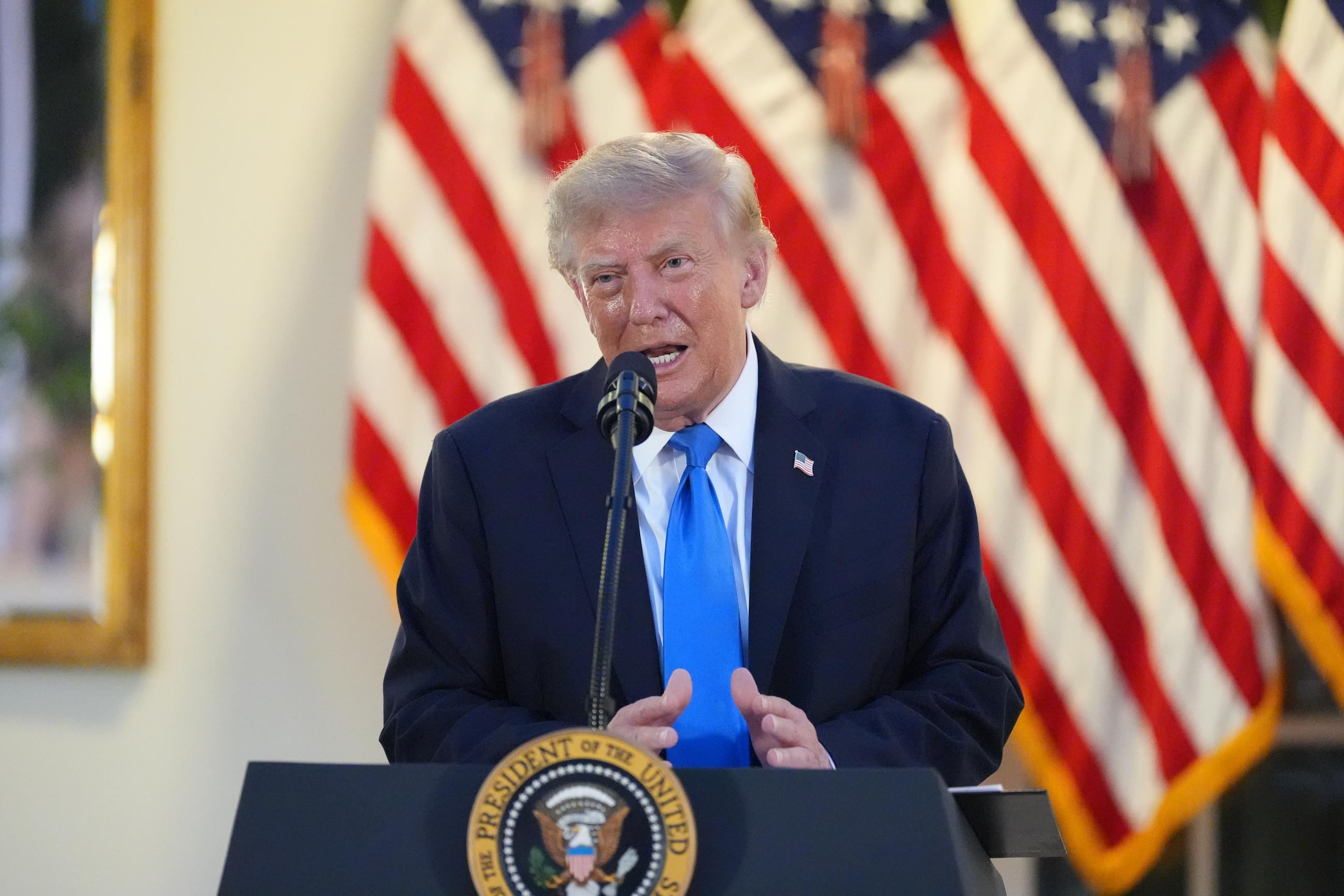 President Donald Trump speaks during an event with Republican lawmakers in the Rose Garden of the White House, Wednesday, Sept. 2, 2026, in Washington. (AP Photo/Alex Brandon)
