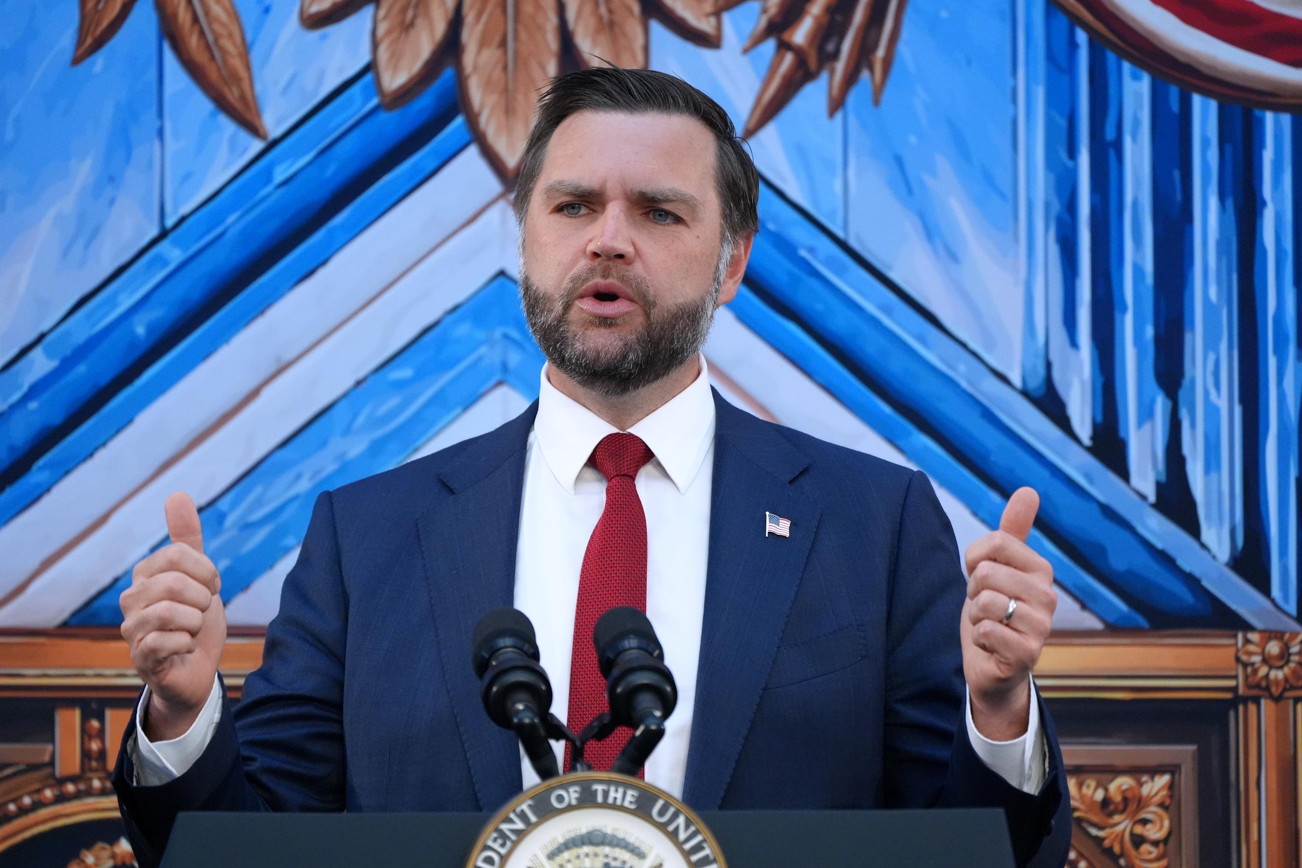 Vice President JD Vance, speaks during an event at the renamed Donald J Trump Institute of Peace, Thursday, Sept. 3, 2026, in Washington. (AP Photo/Jacquelyn Martin)
