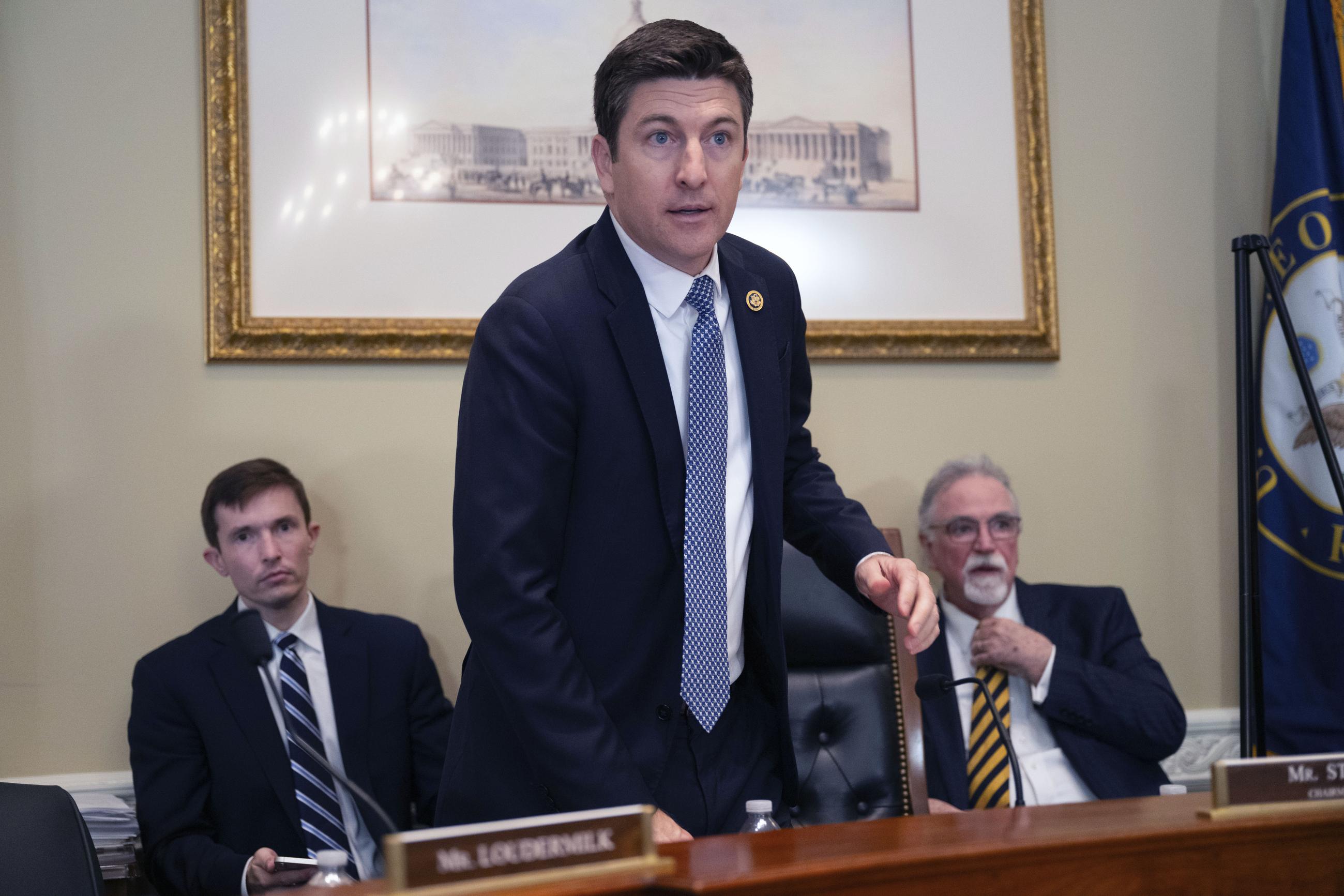 Bryan Steil, R-Wis., chairman of the Committee on House Administration arrives for a hearing aboutnon citizen voting on Capitol Hill, Thursday, May 16, 2024 in Washington. In recent months, the specter of noncitizens voting in the U.S. has erupted into a leading rallying cry for Republicans. (AP Photo/John McDonnell)