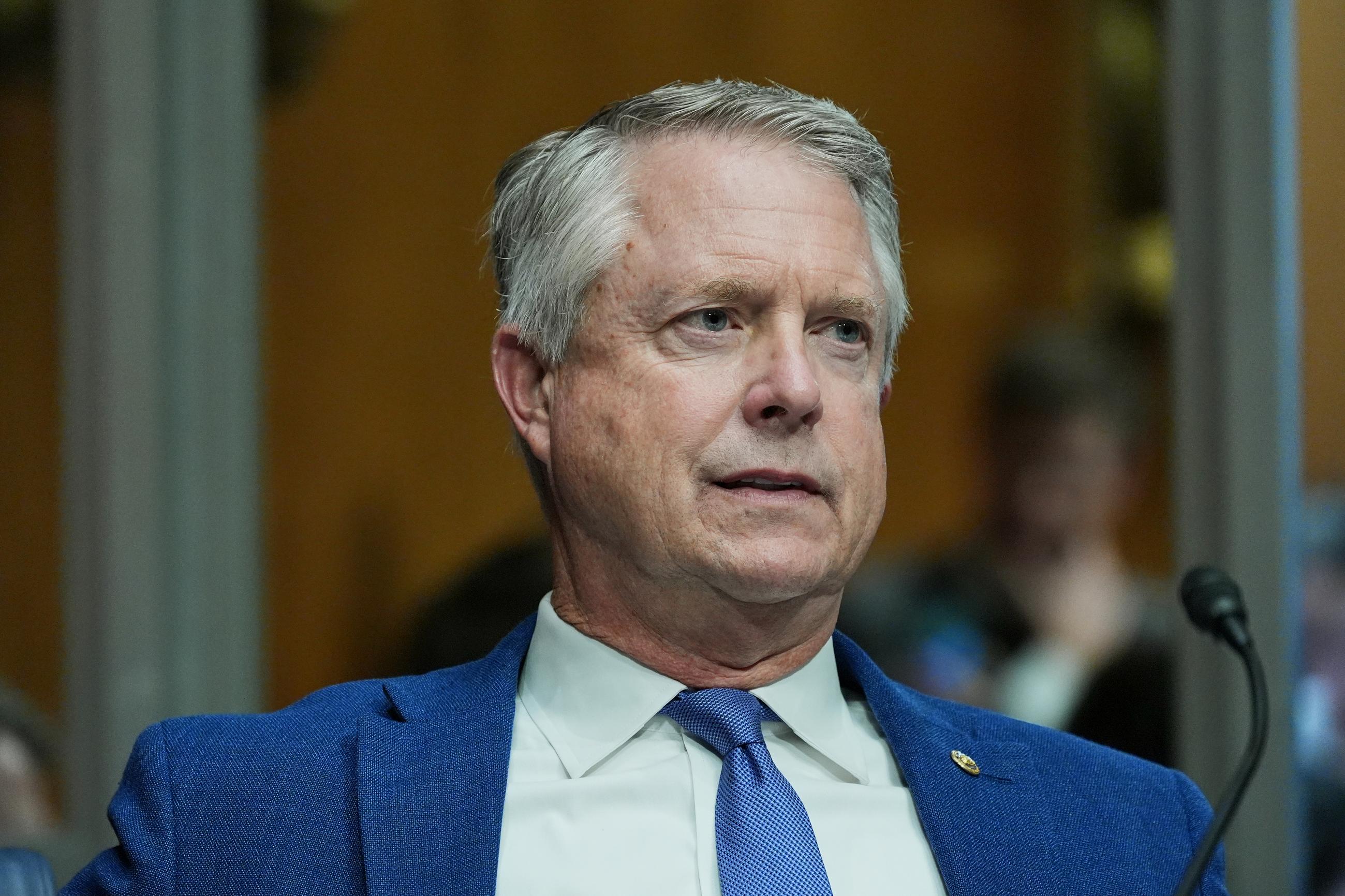 Sen. Roger Marshall, R-Kan., arrives before Dr. Heidi Overton testifies at her nomination hearing to become the commissioner of Food and Drug Administration at the Senate Health, Education, Labor, and Pensions (HELP) Committee on Capitol Hill, Thursday, Sept. 24, 2026, in Washington. (AP Photo/Mariam Zuhaib)