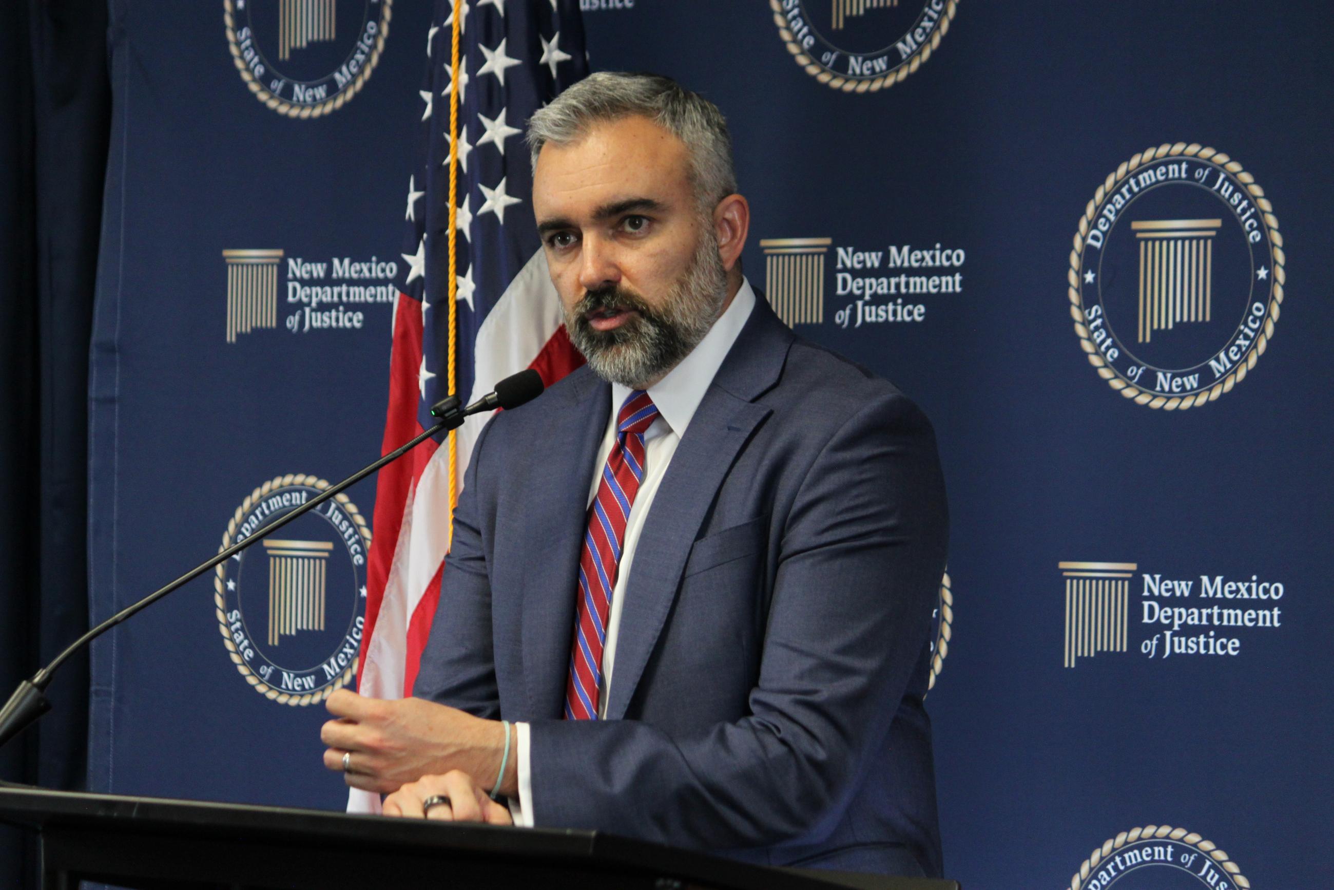New Mexico Attorney General Raúl Torrez discusses a judgment in the state's case against Meta during a news conference in Albuquerque, N.M., on Wednesday. (AP Photo/Susan Montoya Bryan)