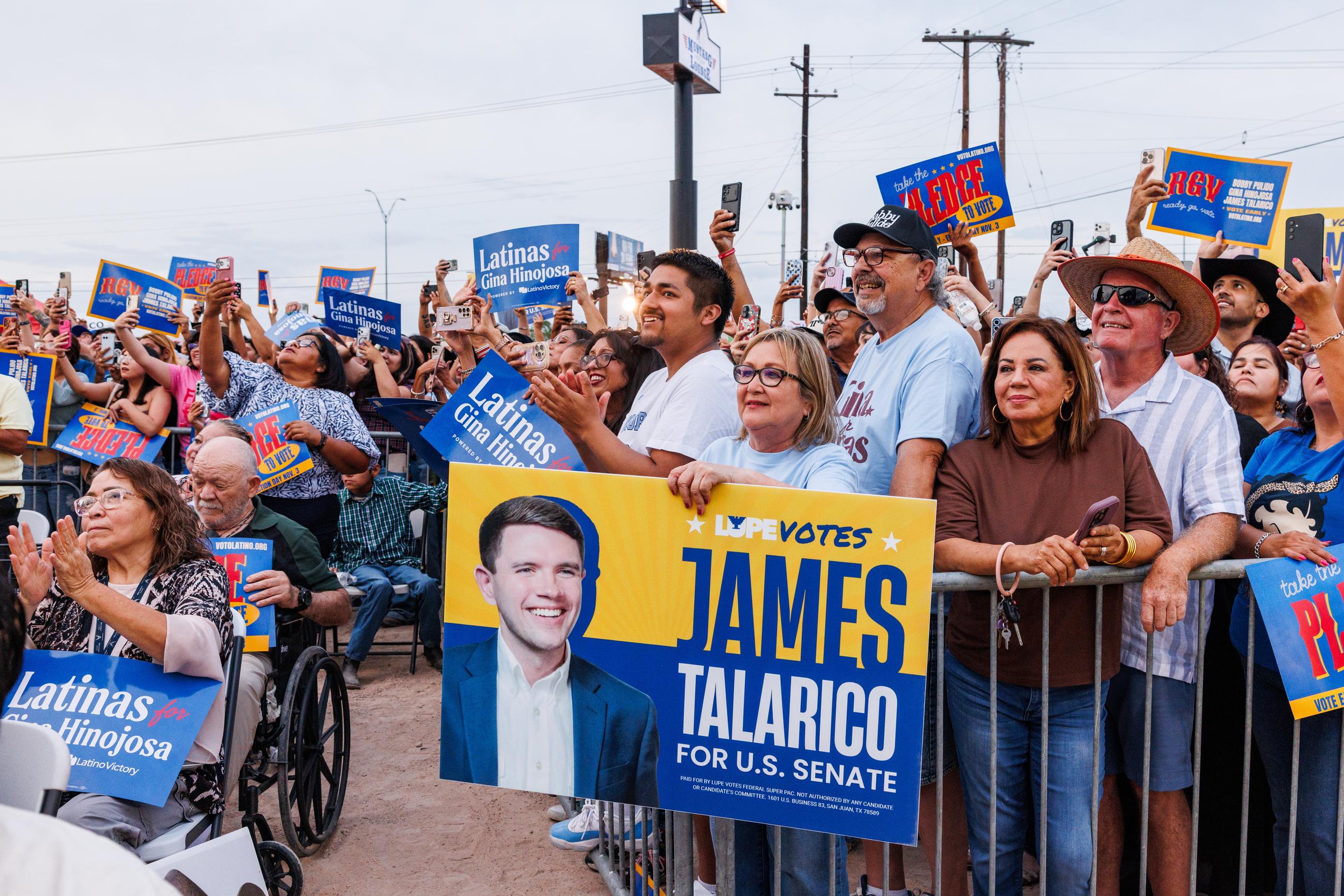 Attendees await the arrival of Texas gubernatorial candidate Gina Hinojosa, Senate candidate James Talarico, and House candidate Bobby Pulido at the Voto Latino "Ready, Go, Vote" rally in Weslaco, Texas, on Sunday. (AP Photo/Michael Gonzalez)