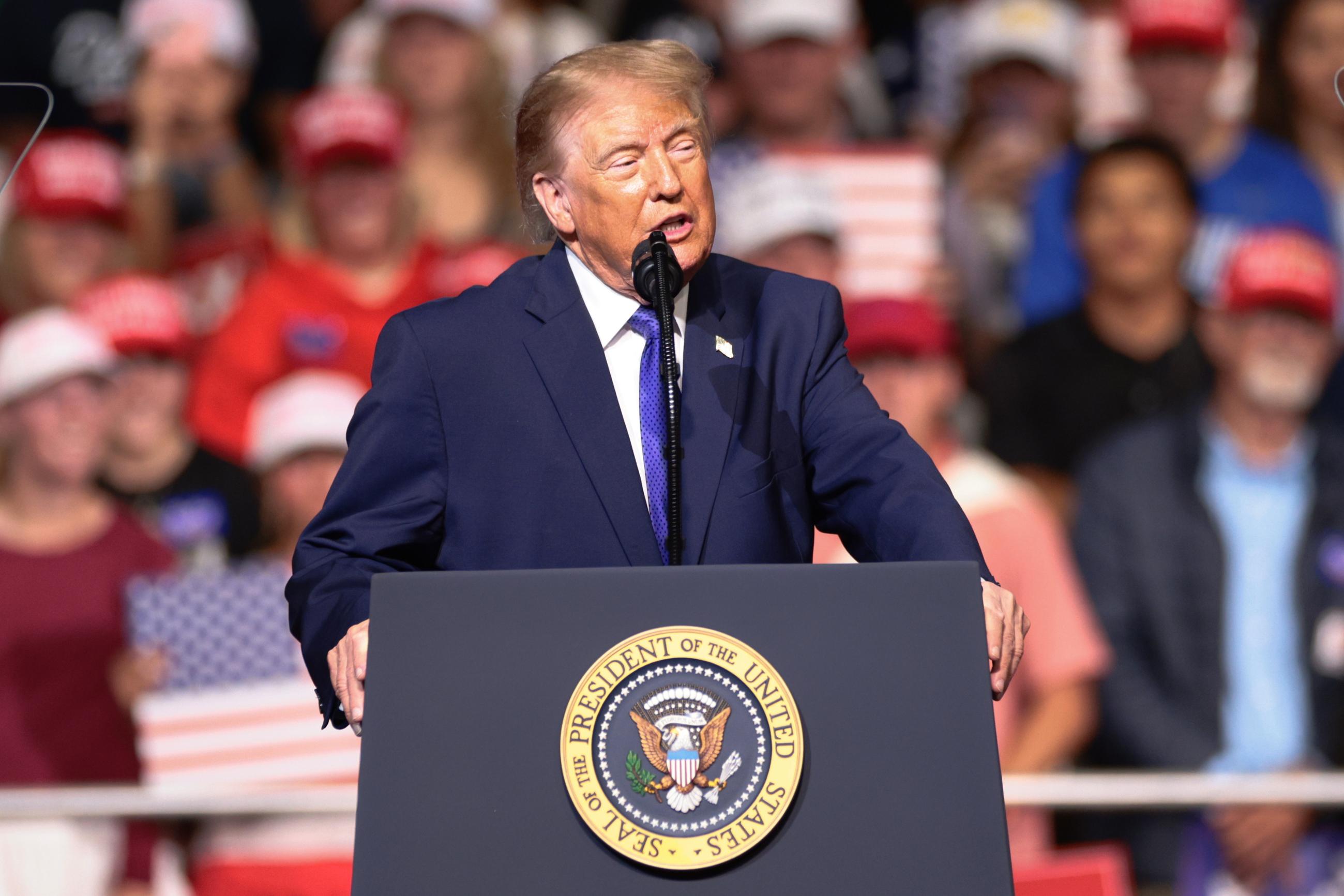President Donald Trump speaks during a campaign rally at Rock Hill Sports and Event Center, Thursday, Oct. 29, 2026, in Rock Hill, S.C. (AP Photo/Scott Kinser)